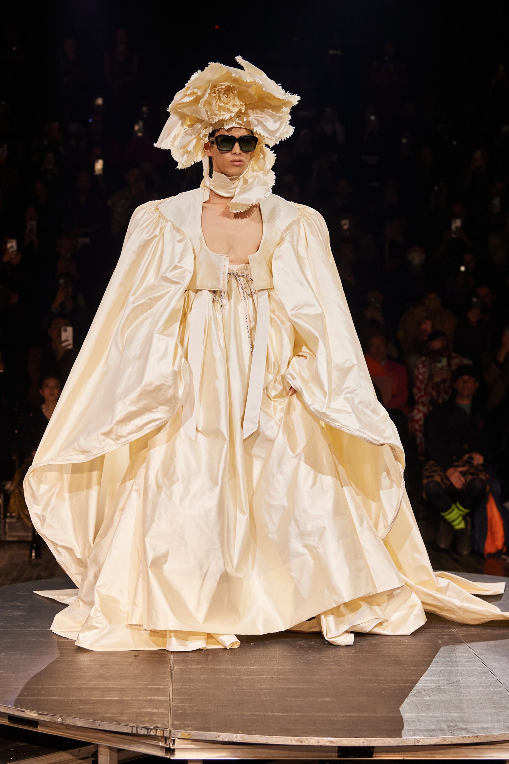 ivory silk structured ruffled hat