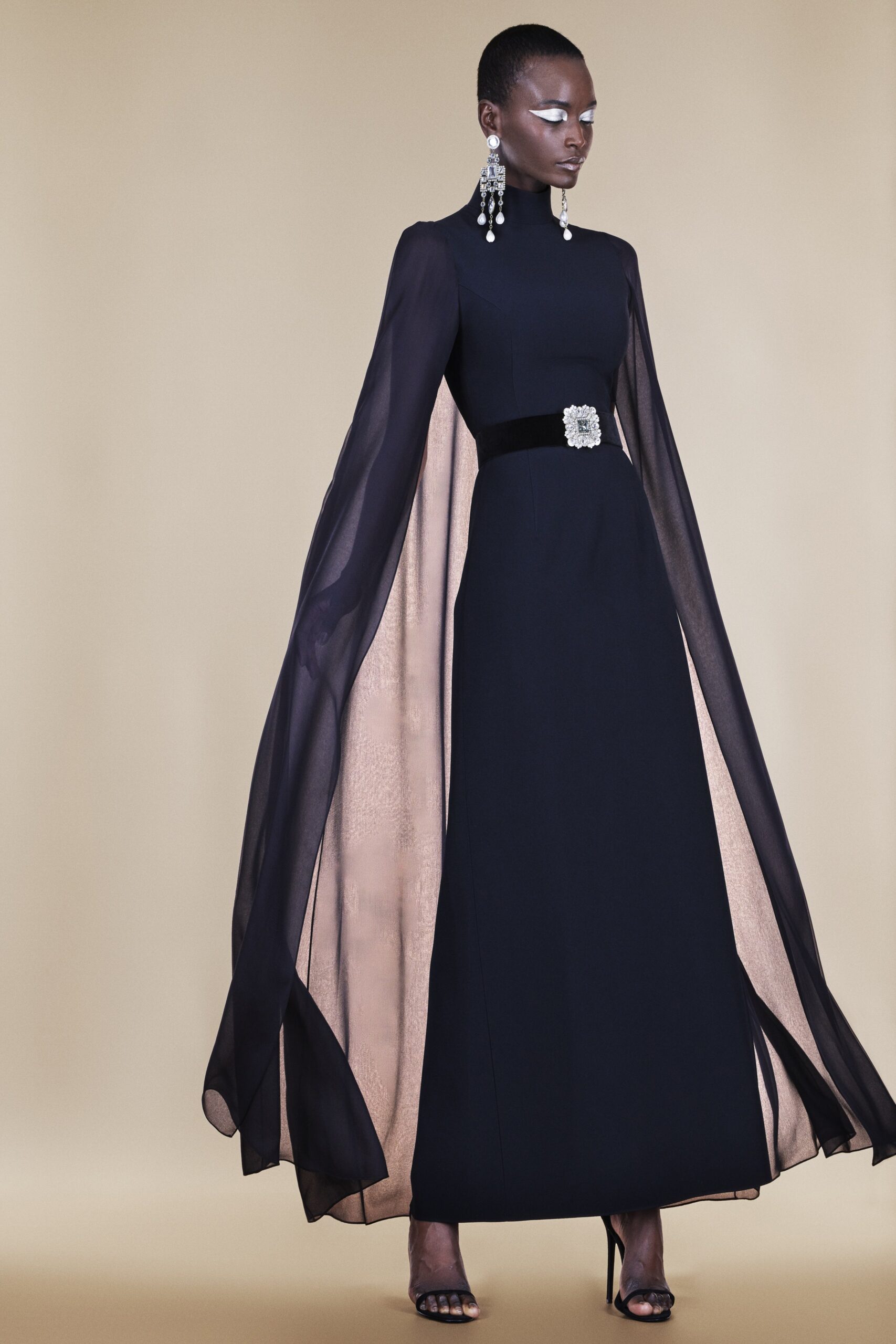 black silk fitted gown