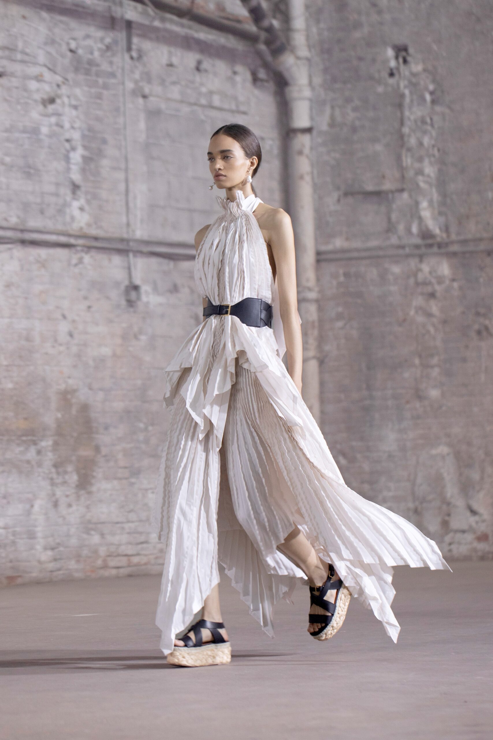 white silk halter dress