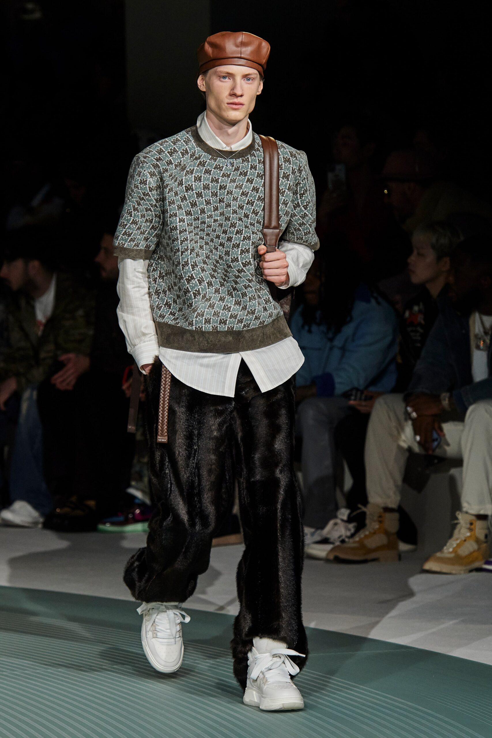 gray wool short-sleeve collared relaxed textured sweater
