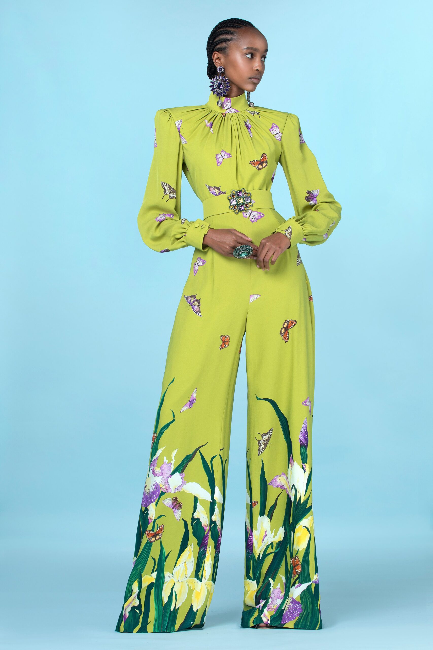 green floral printed jumpsuit