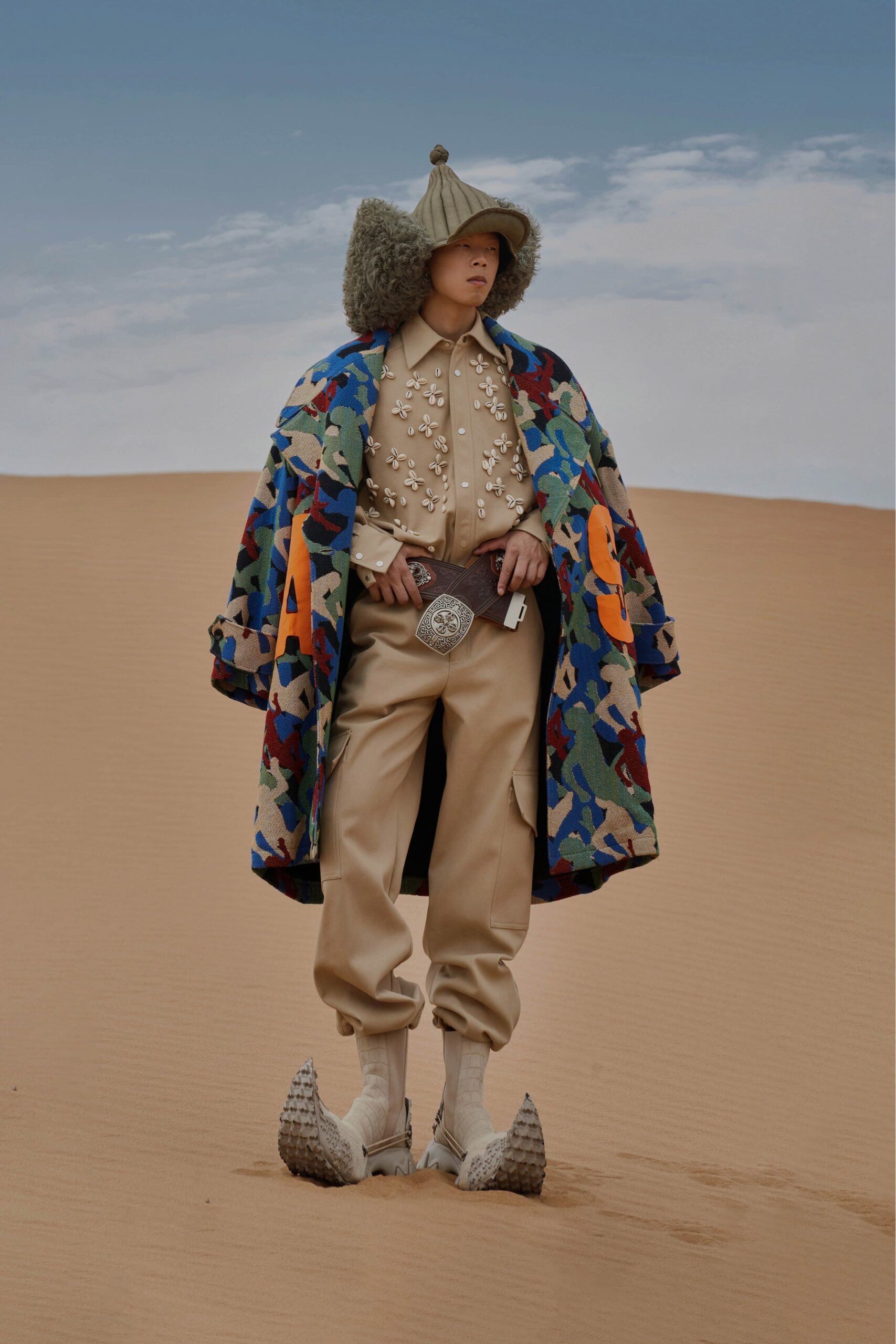 multi wool long-sleeve relaxed layered coat