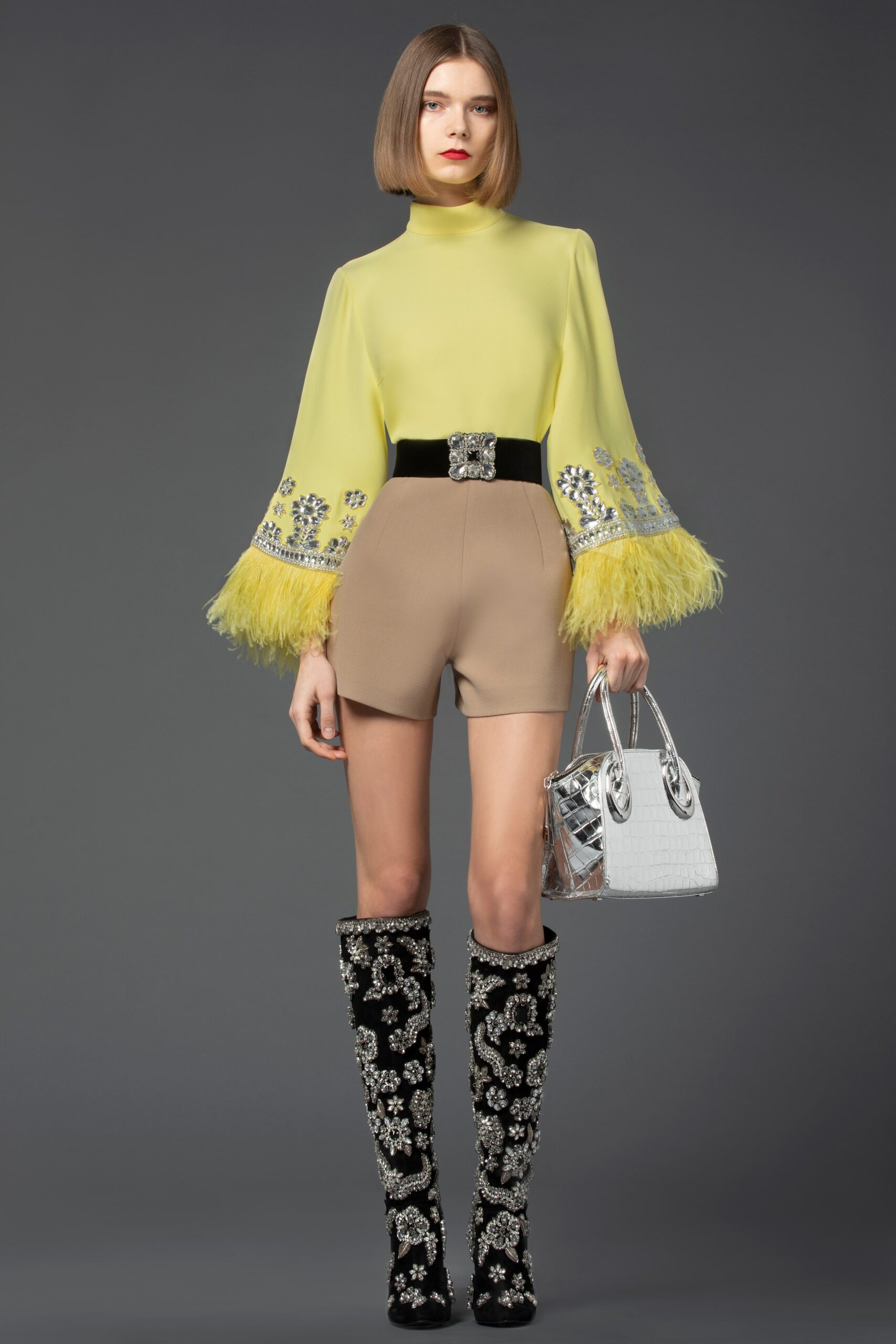 yellow embellished blouse with shorts