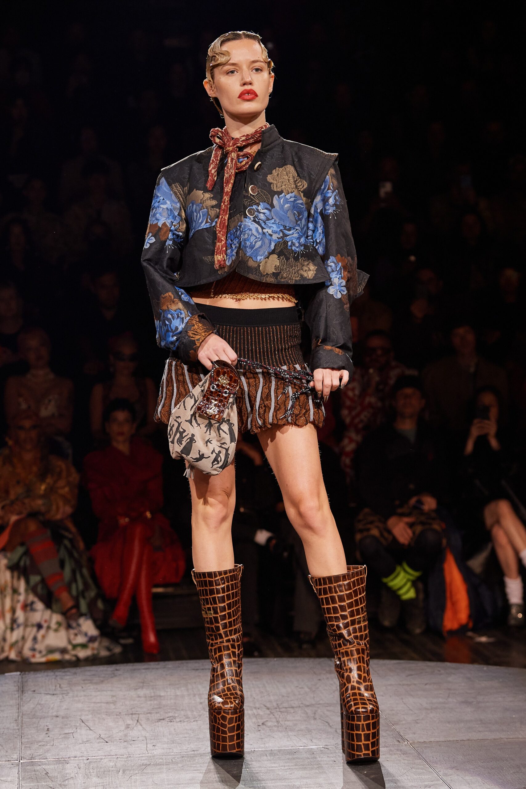 black embroidered top with mini skirt
