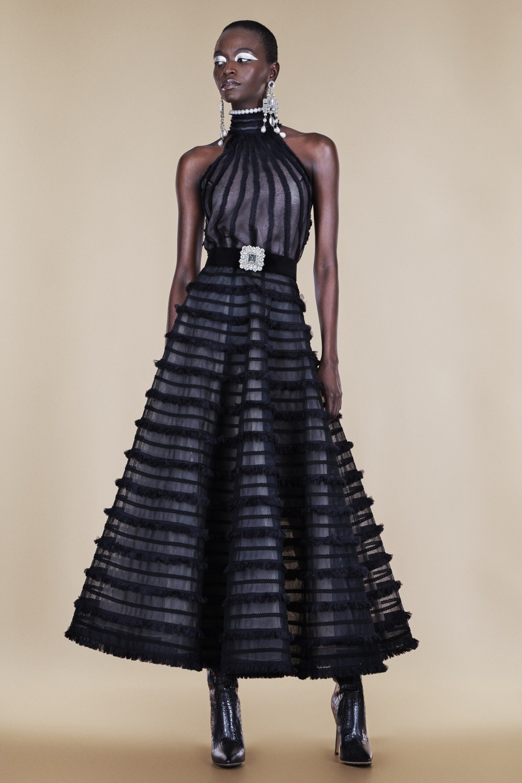 black silk pleated gown