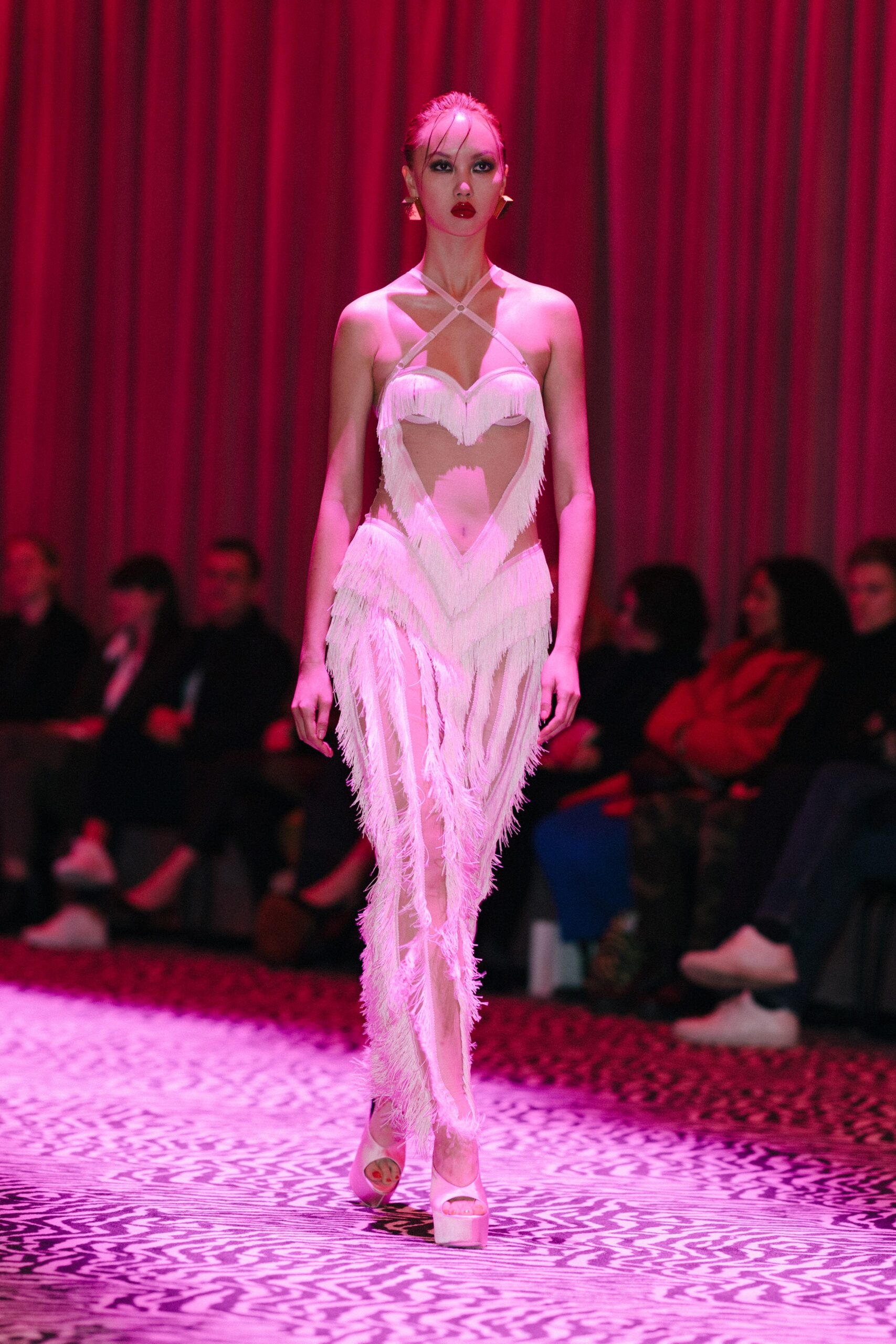 white silk fitted halter dress