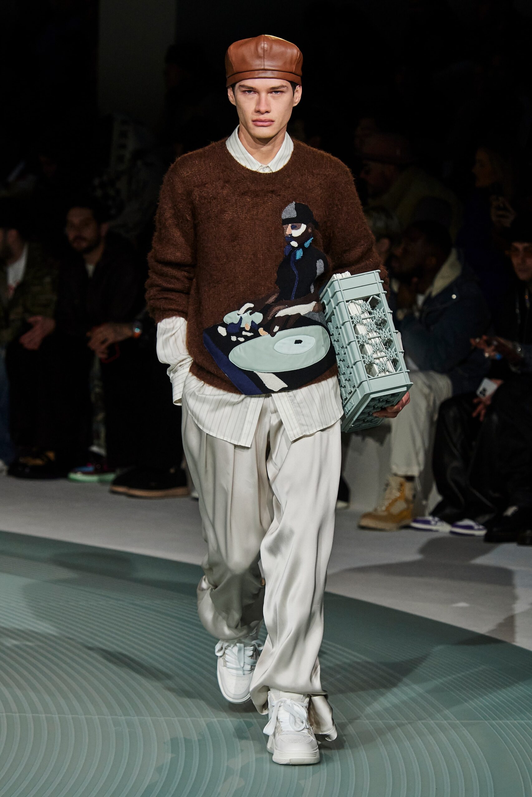 brown wool sweater with embroidered detail