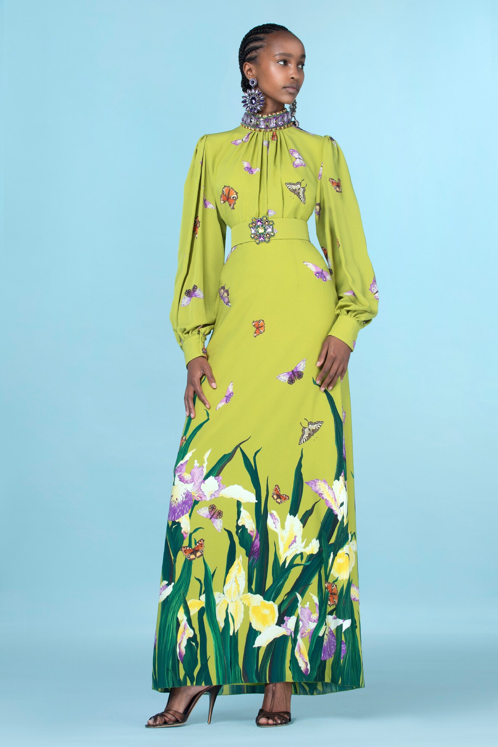 green embroidered maxi gown