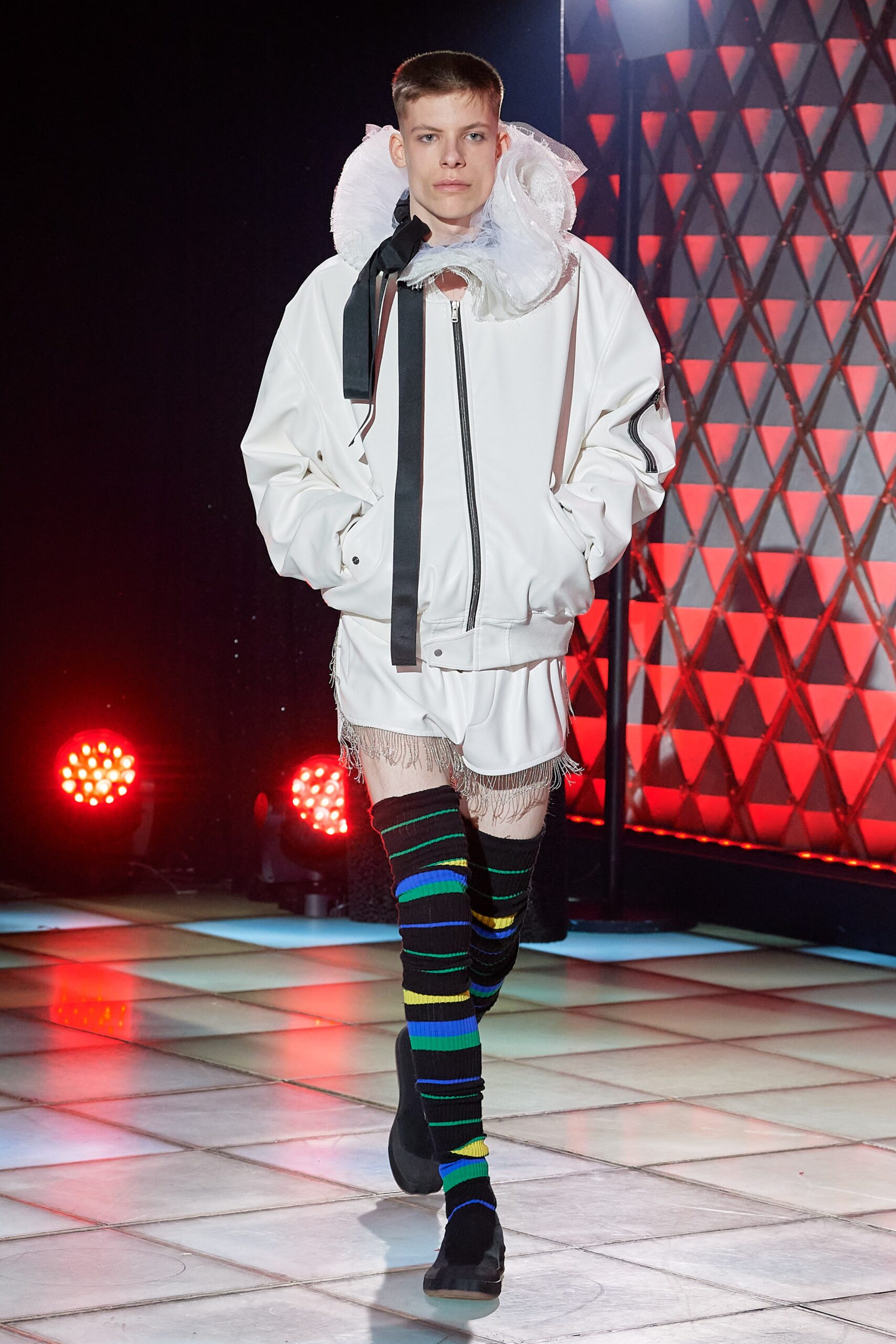 white relaxed jacket with fringed skirt