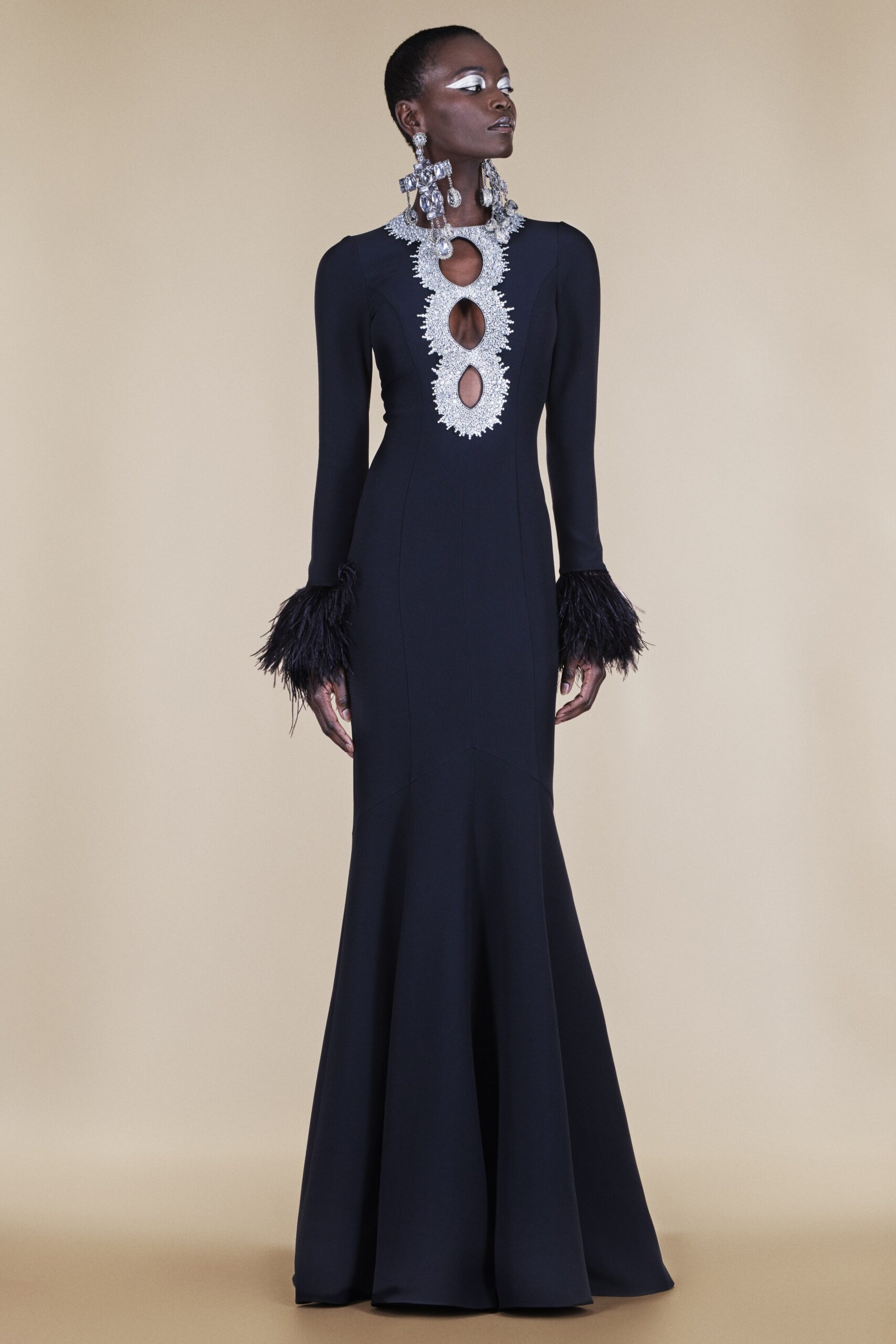 black silk fitted gown