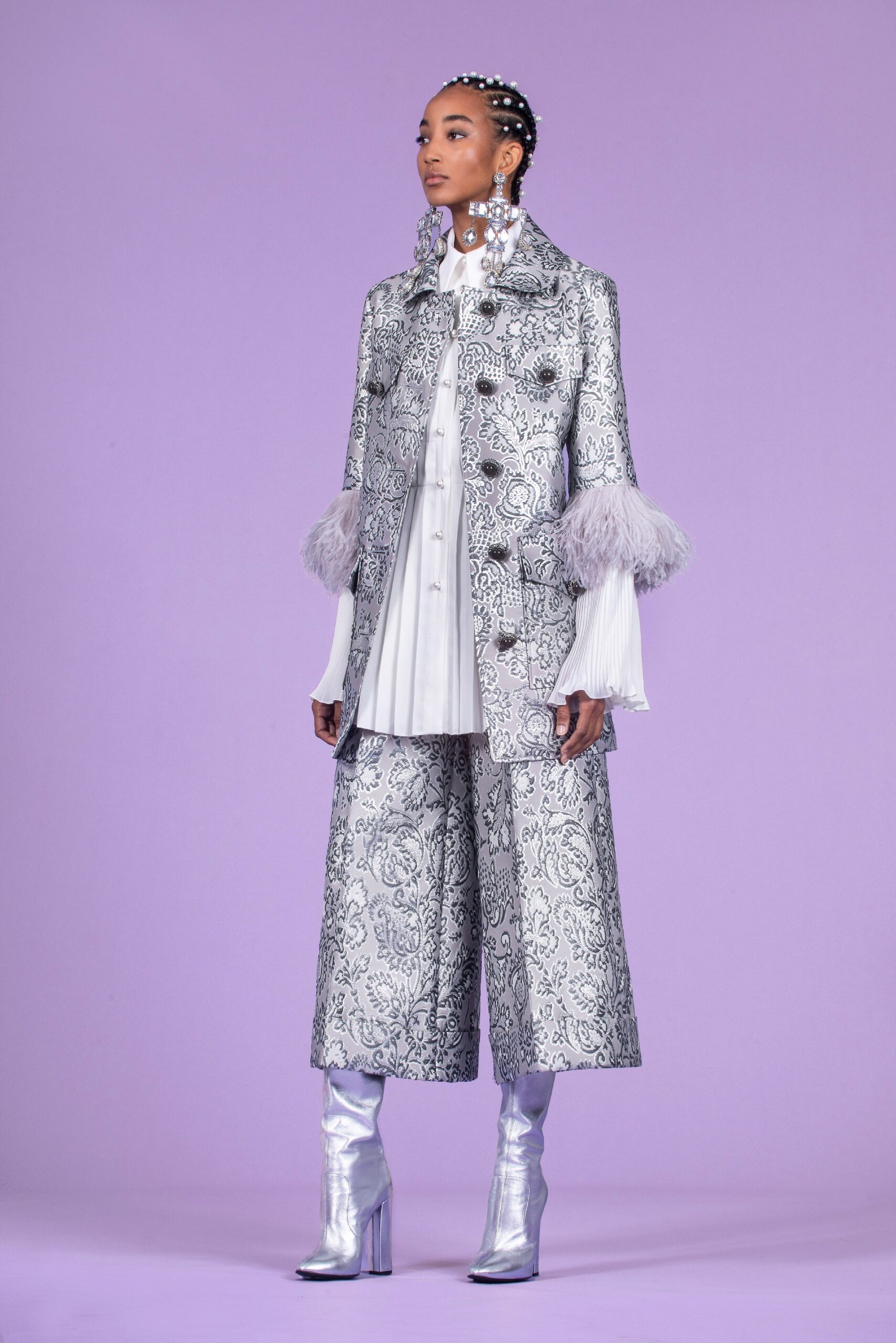 silver embroidered jacket and blouse