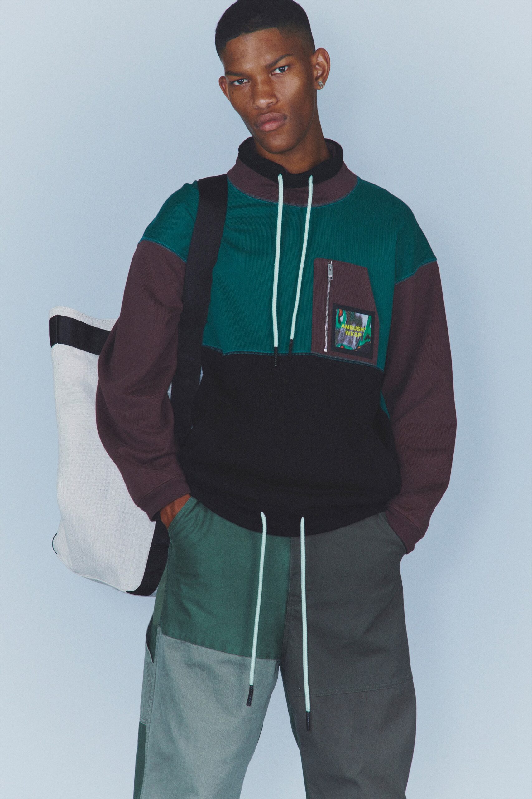 color-blocked relaxed hoodie and cargo pants