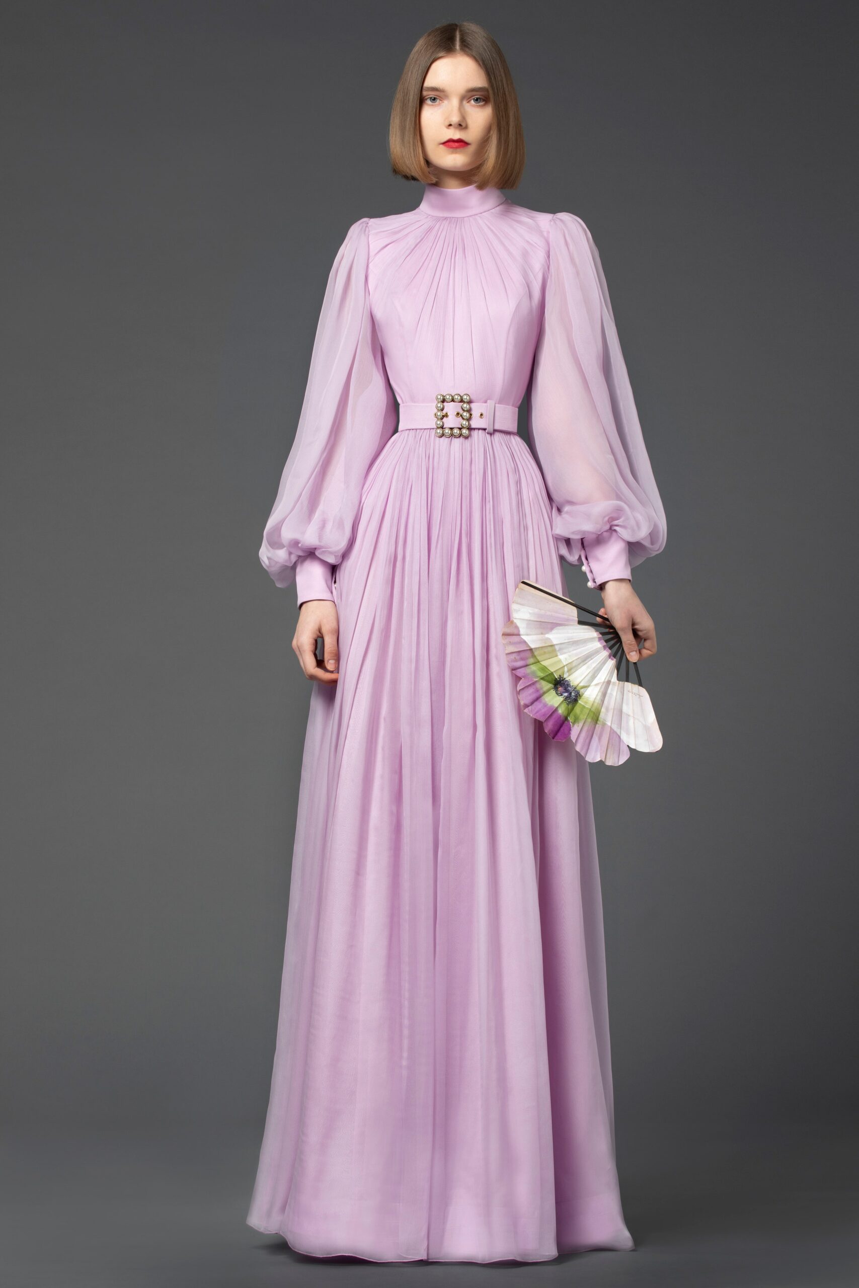 lavender silk fitted gown