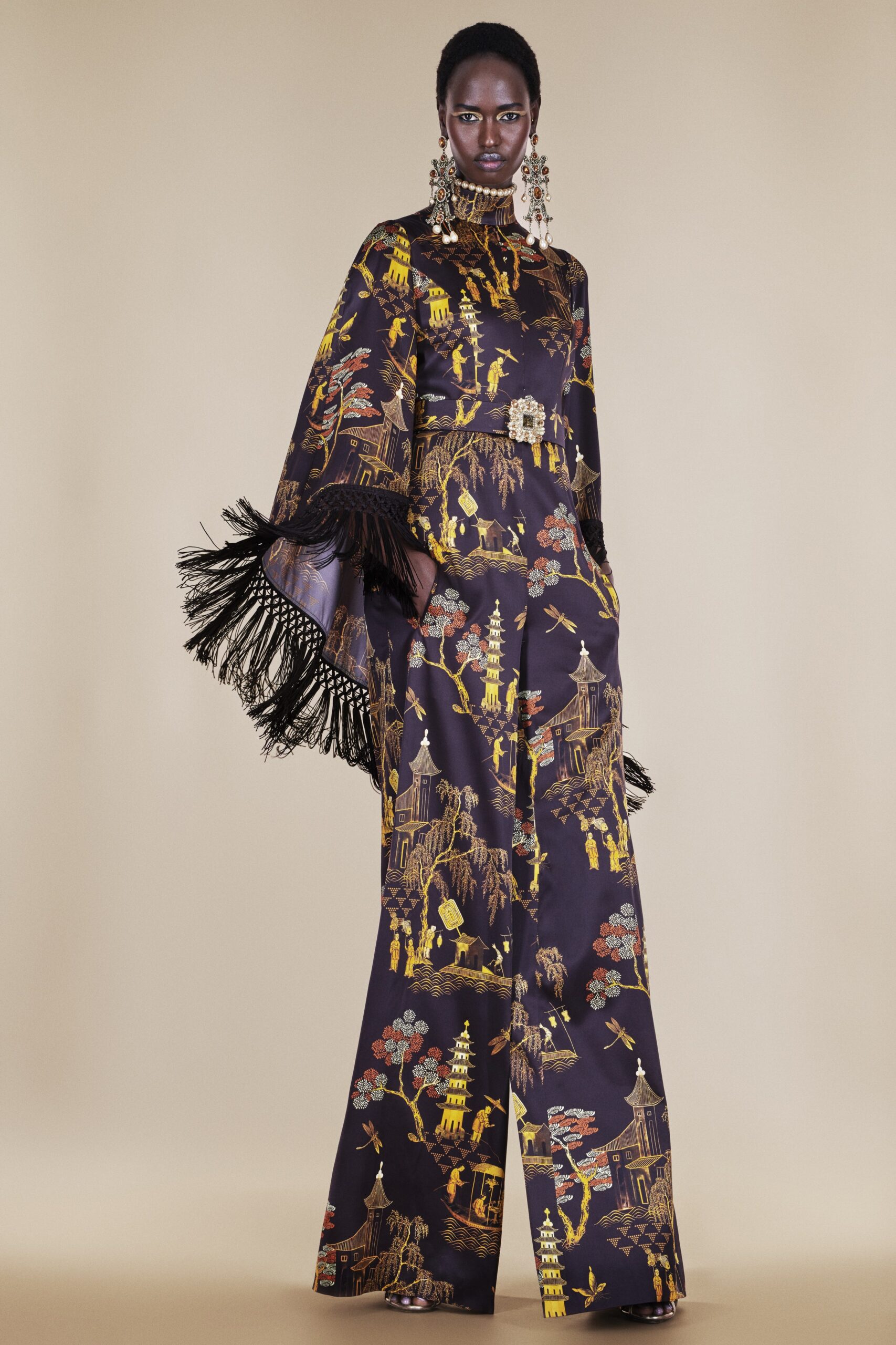 black silk top with fringes