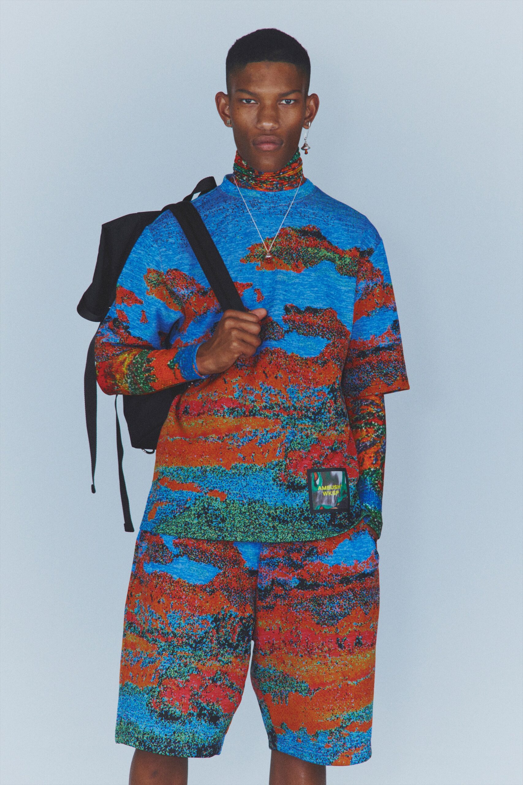 printed blue and red top with shorts