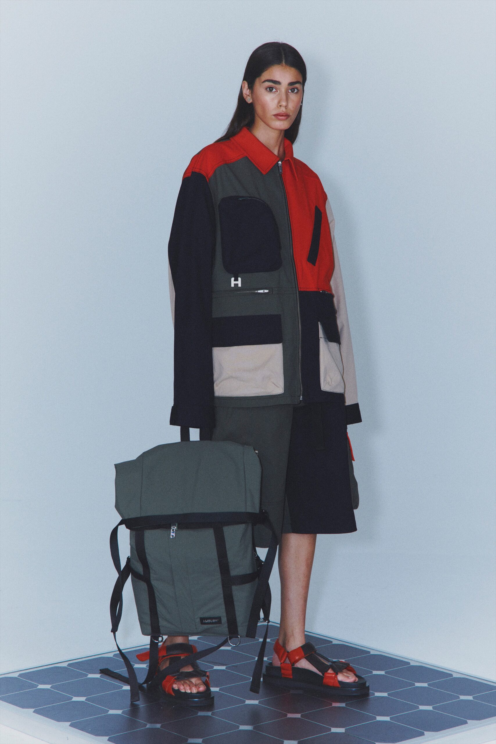 relaxed color-blocked jacket and shorts