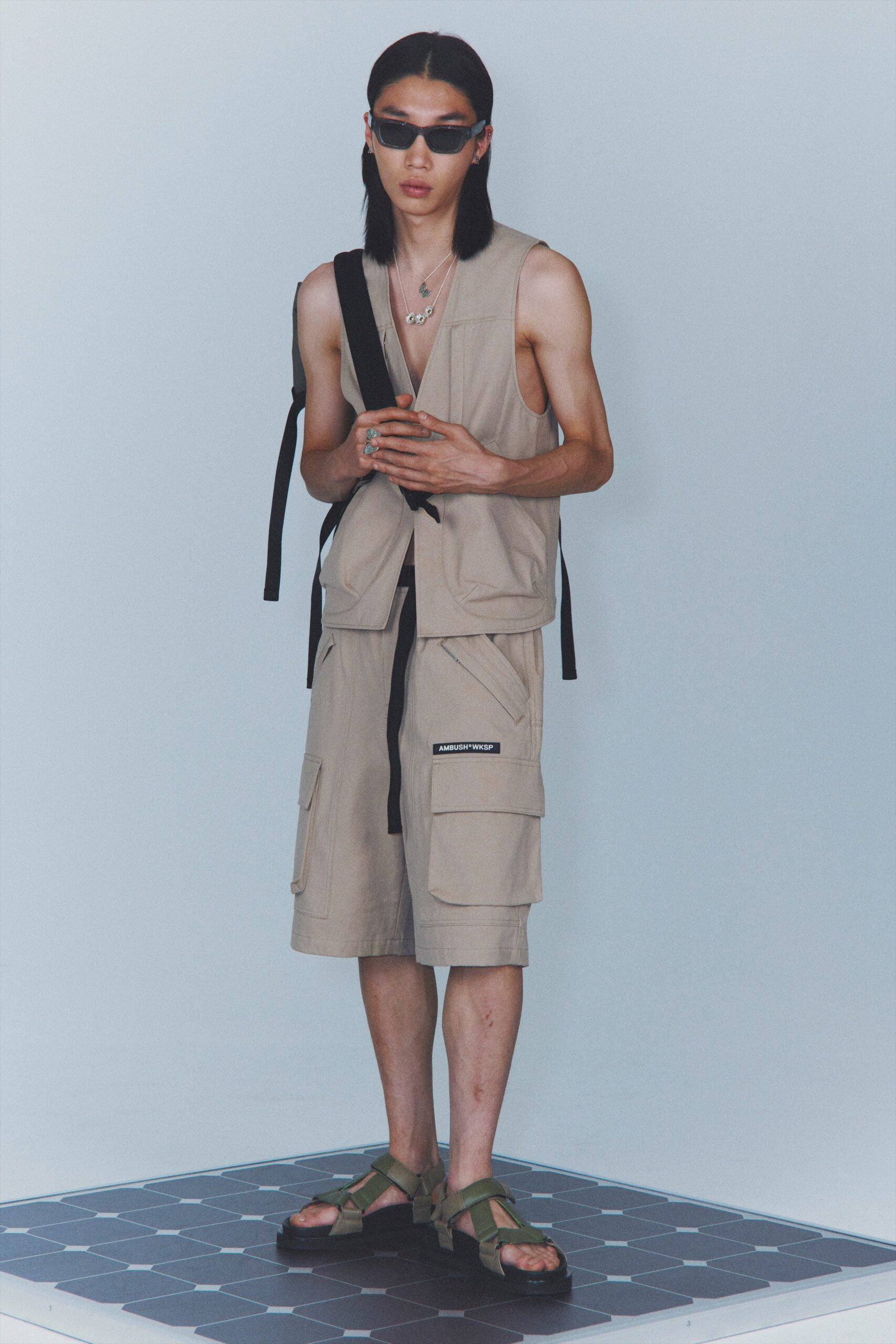 beige relaxed vest and shorts