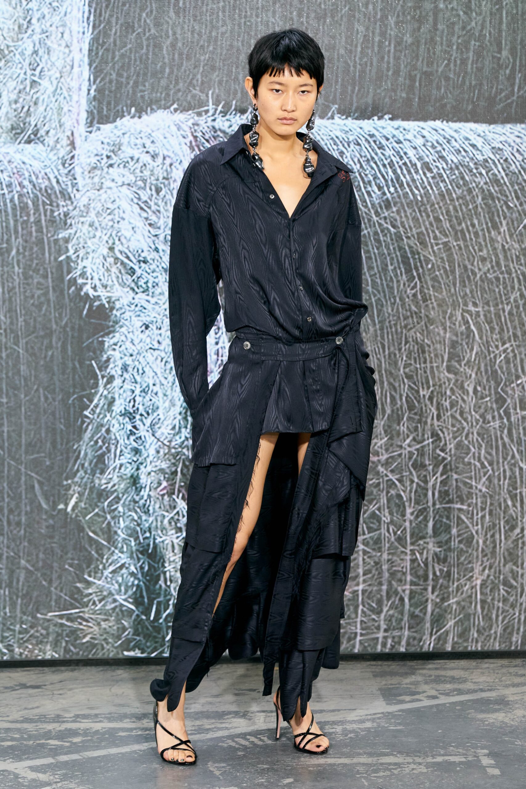 black silk asymmetric midi dress