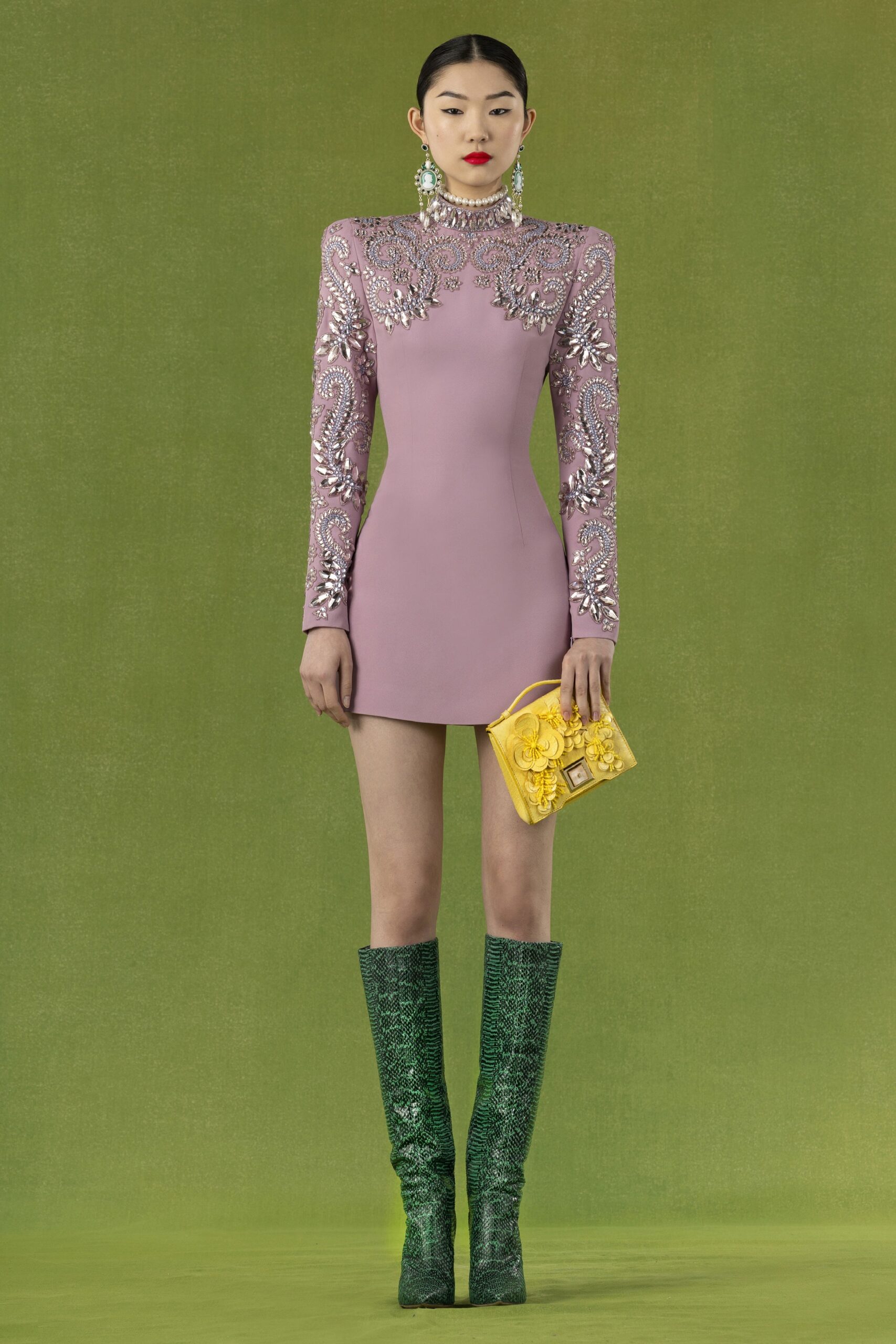 pink embroidered mini-dress