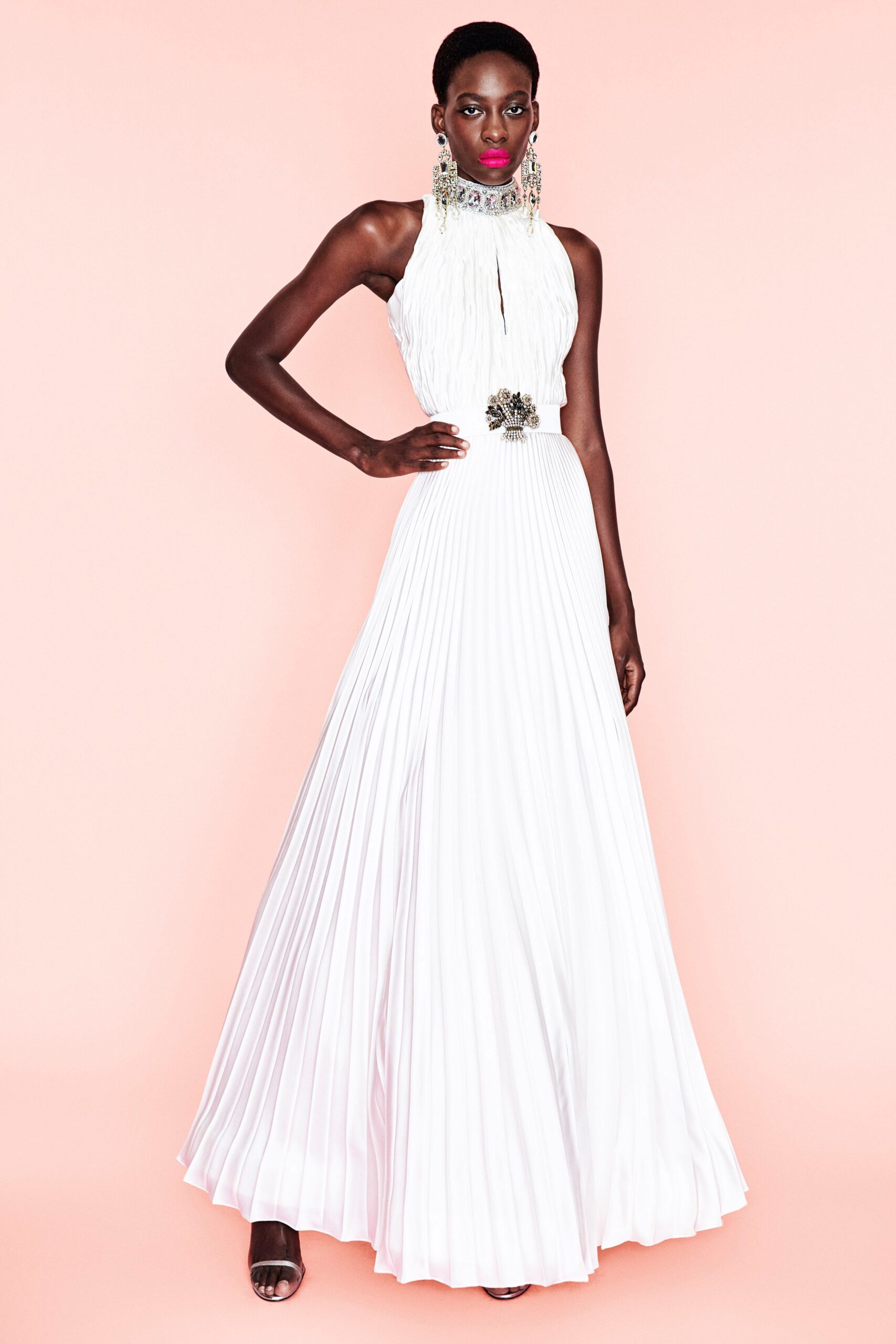 white silk pleated gown