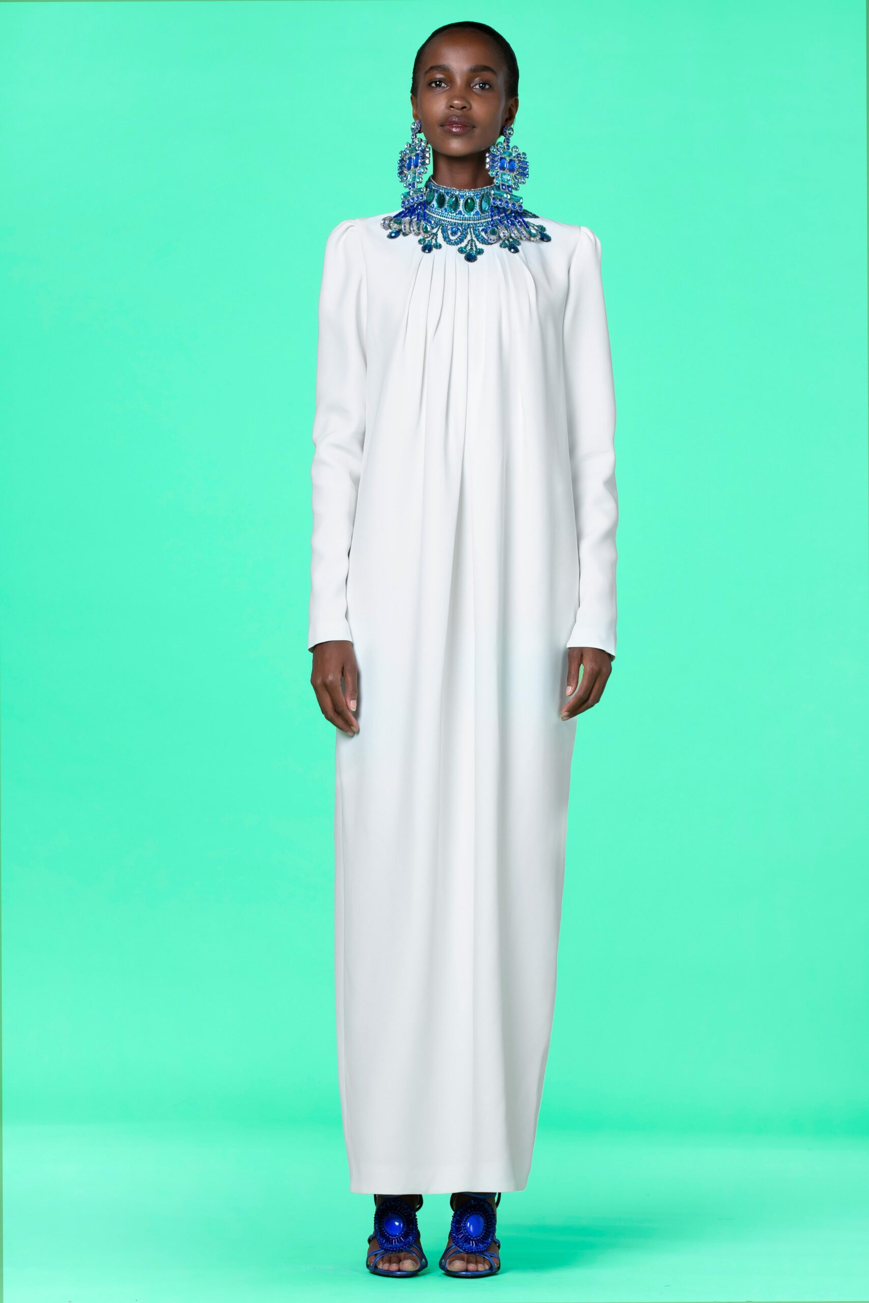 white silk pleated gown