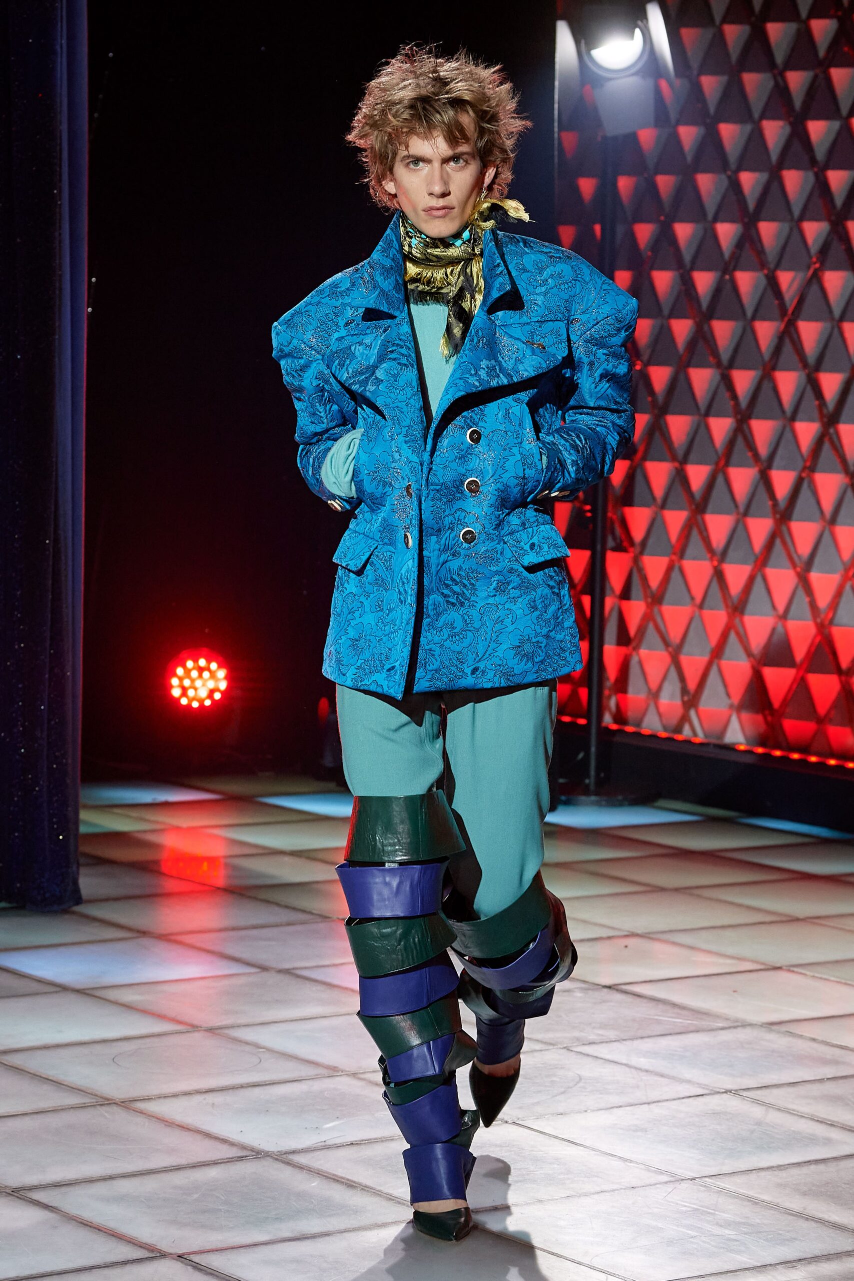 blue printed silk jacket