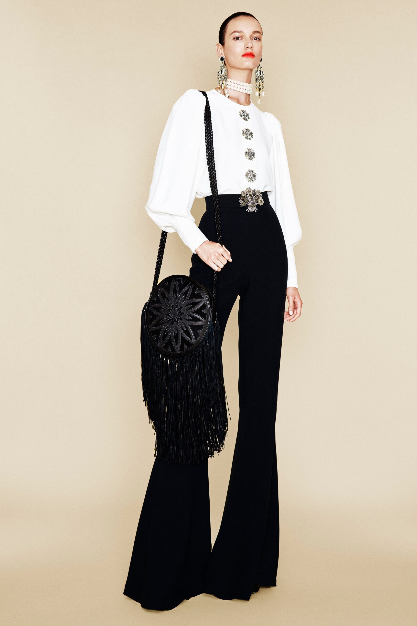 black leather fringed bag