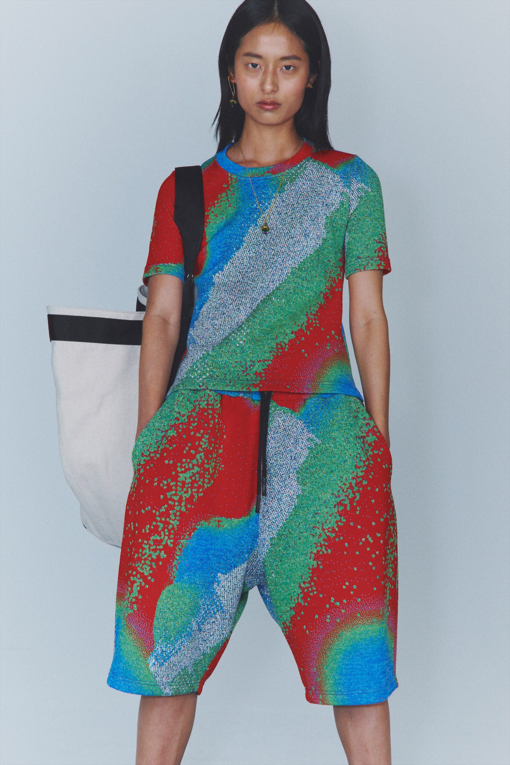 colorful printed top and shorts