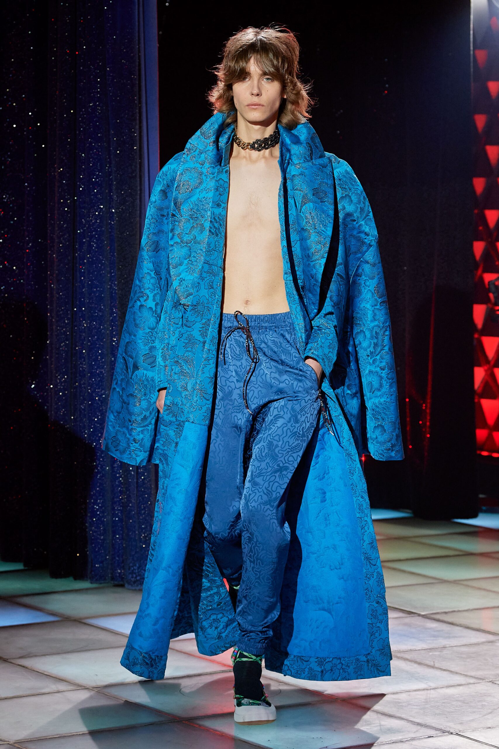 blue embroidered silk coat and pants