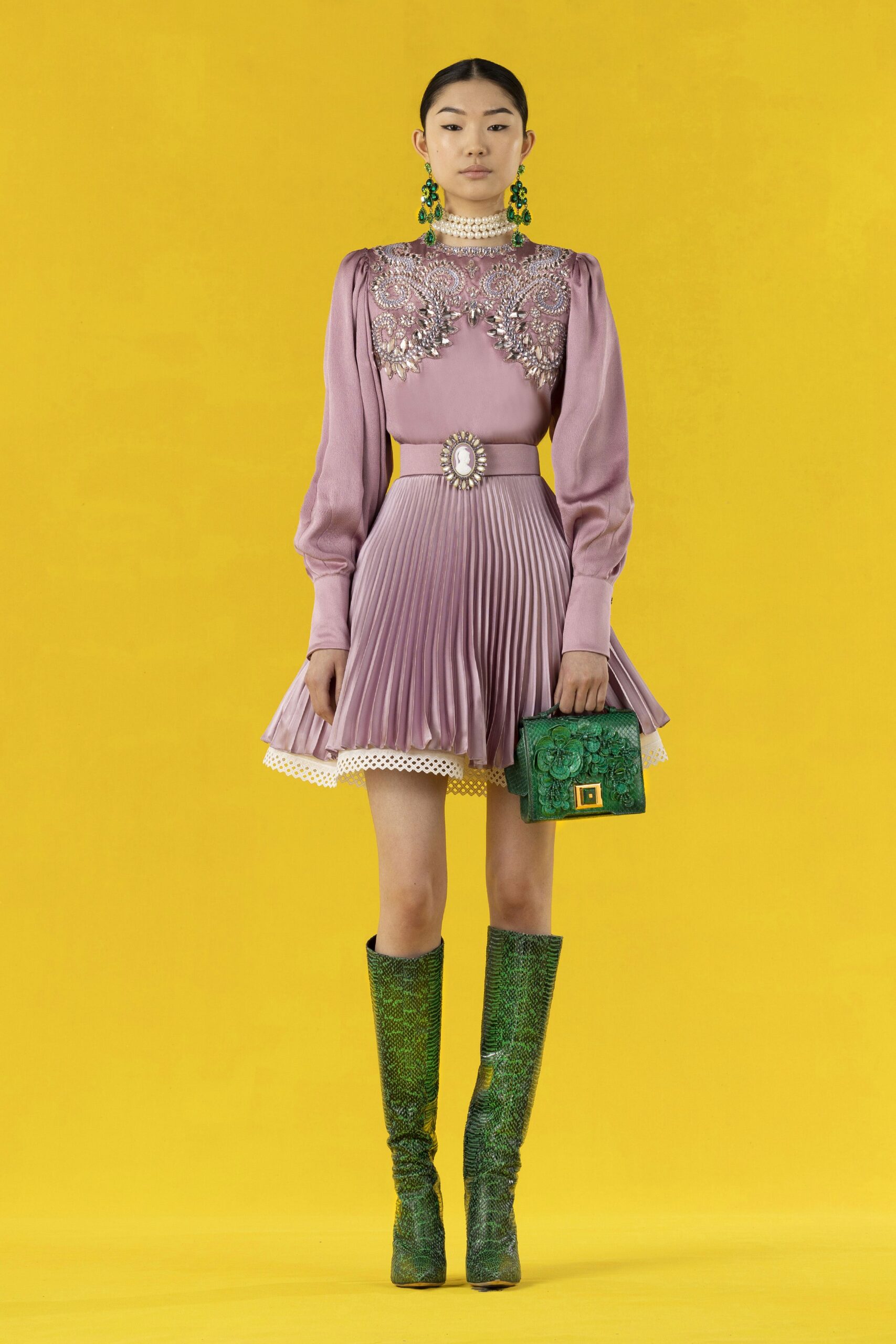 green leather textured bag