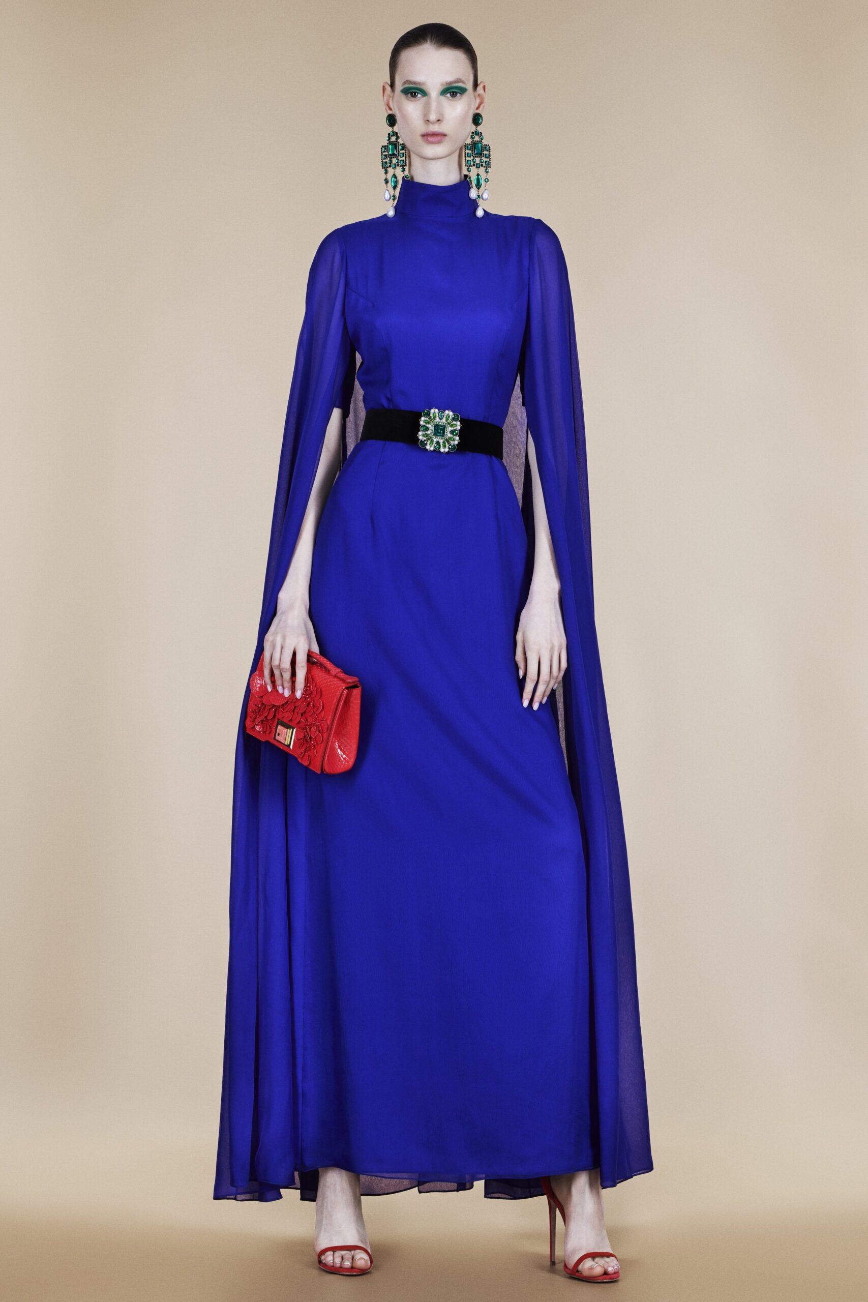 blue silk fitted gown