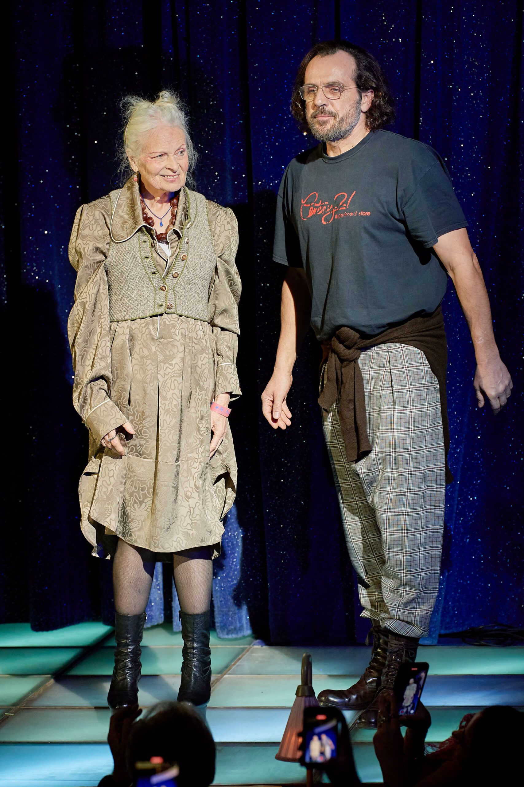 beige pleated midi dress and black t-shirt