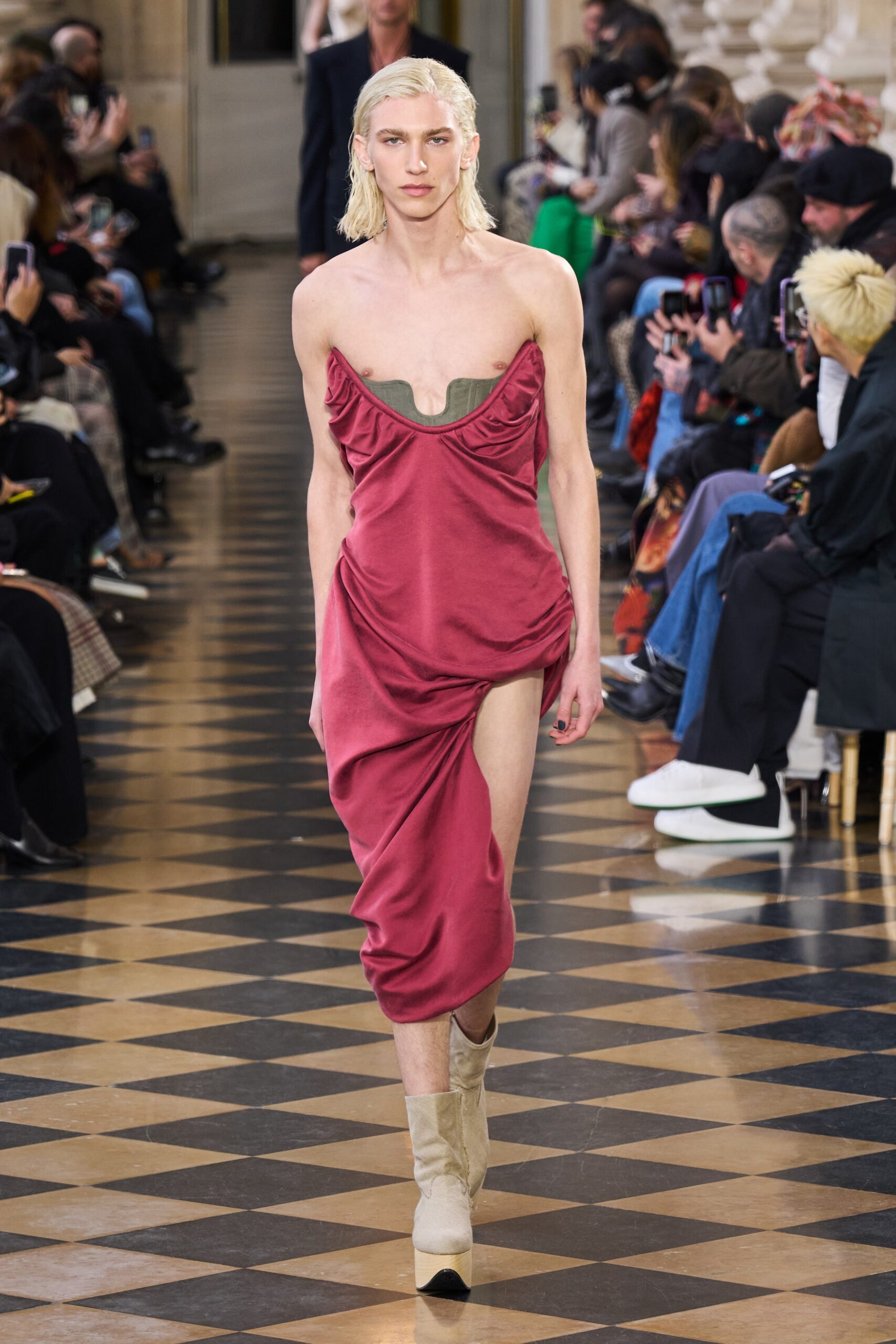 fitted pink silk dress