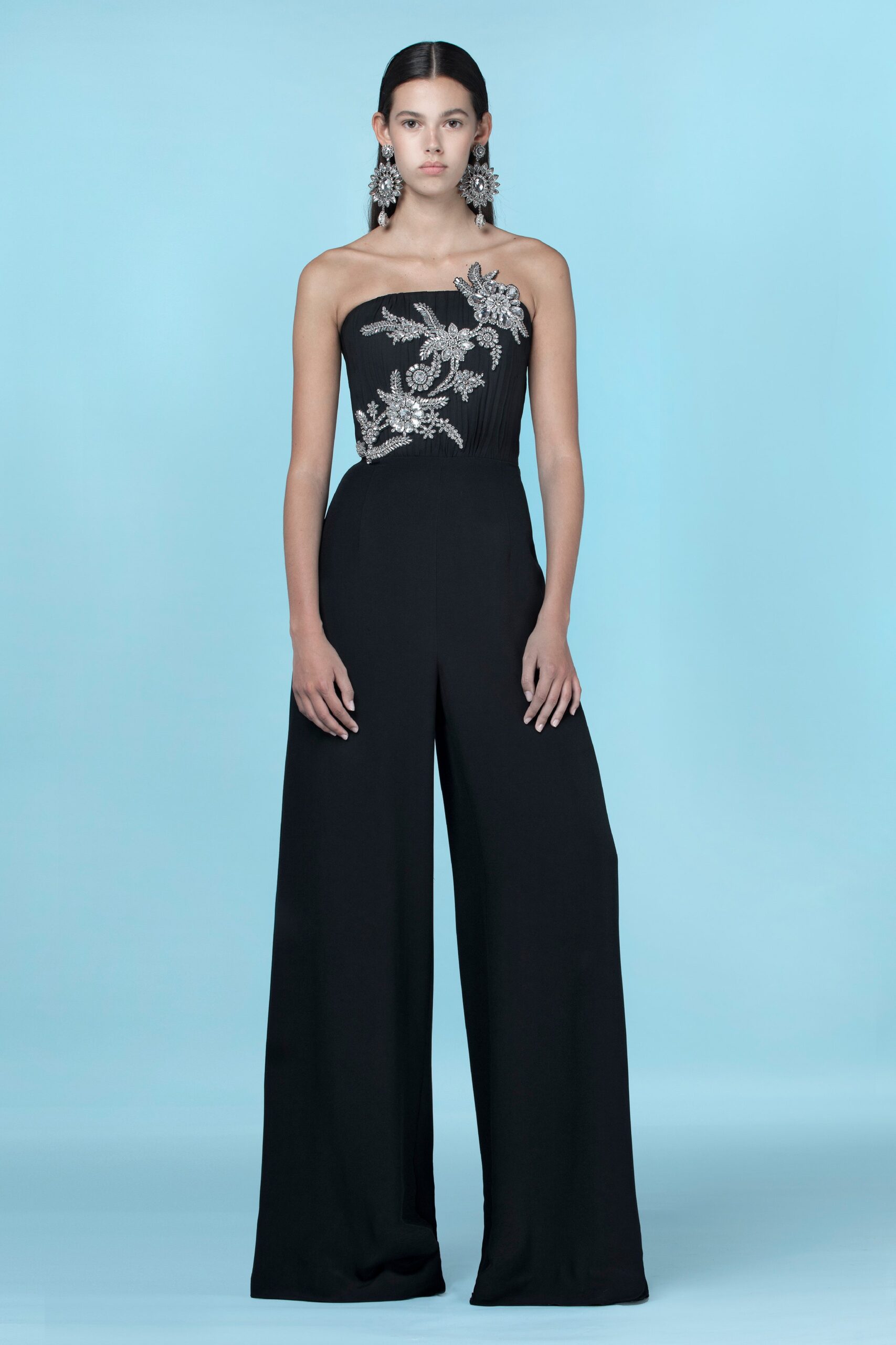 black strapless embellished jumpsuit