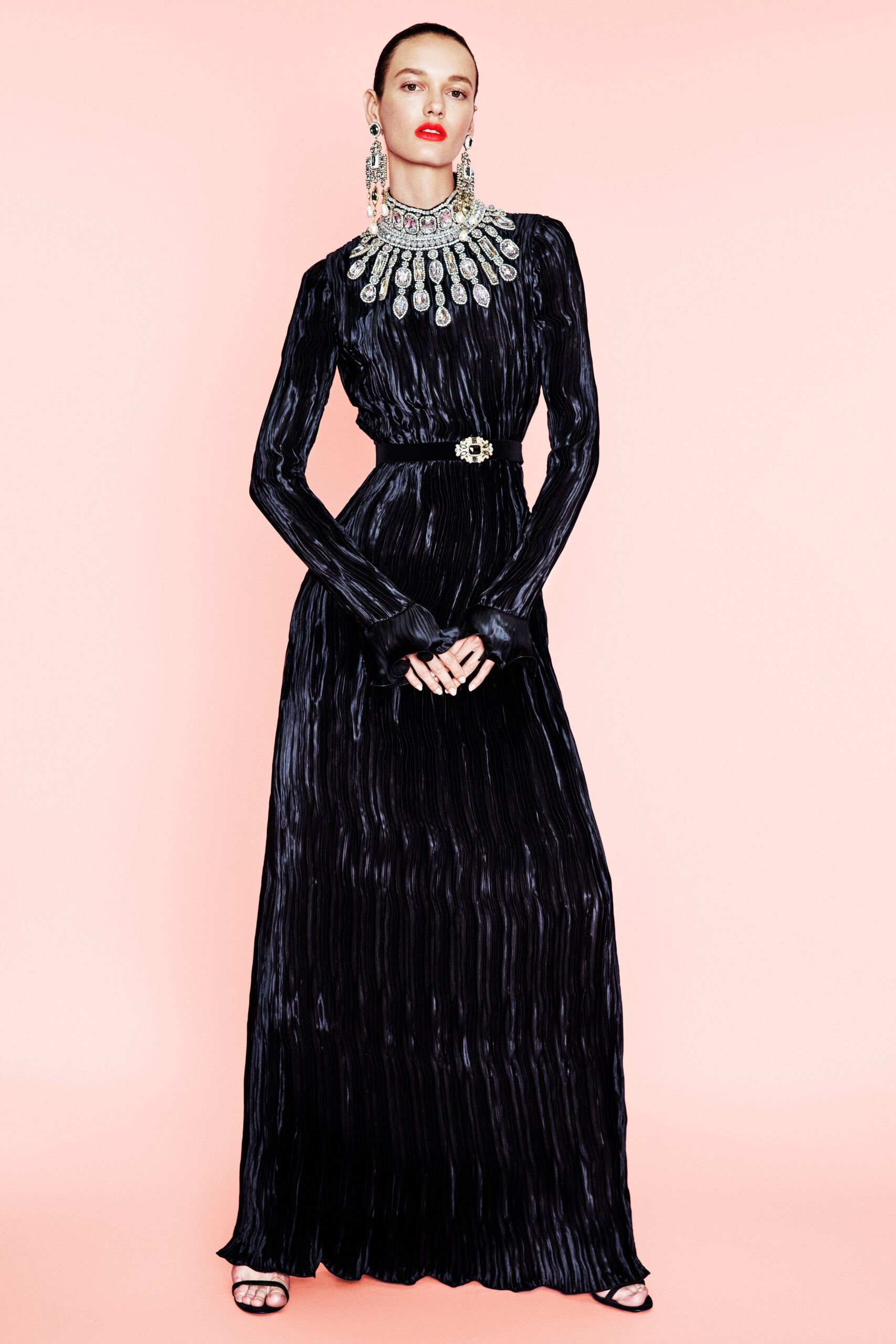 black silk fitted gown