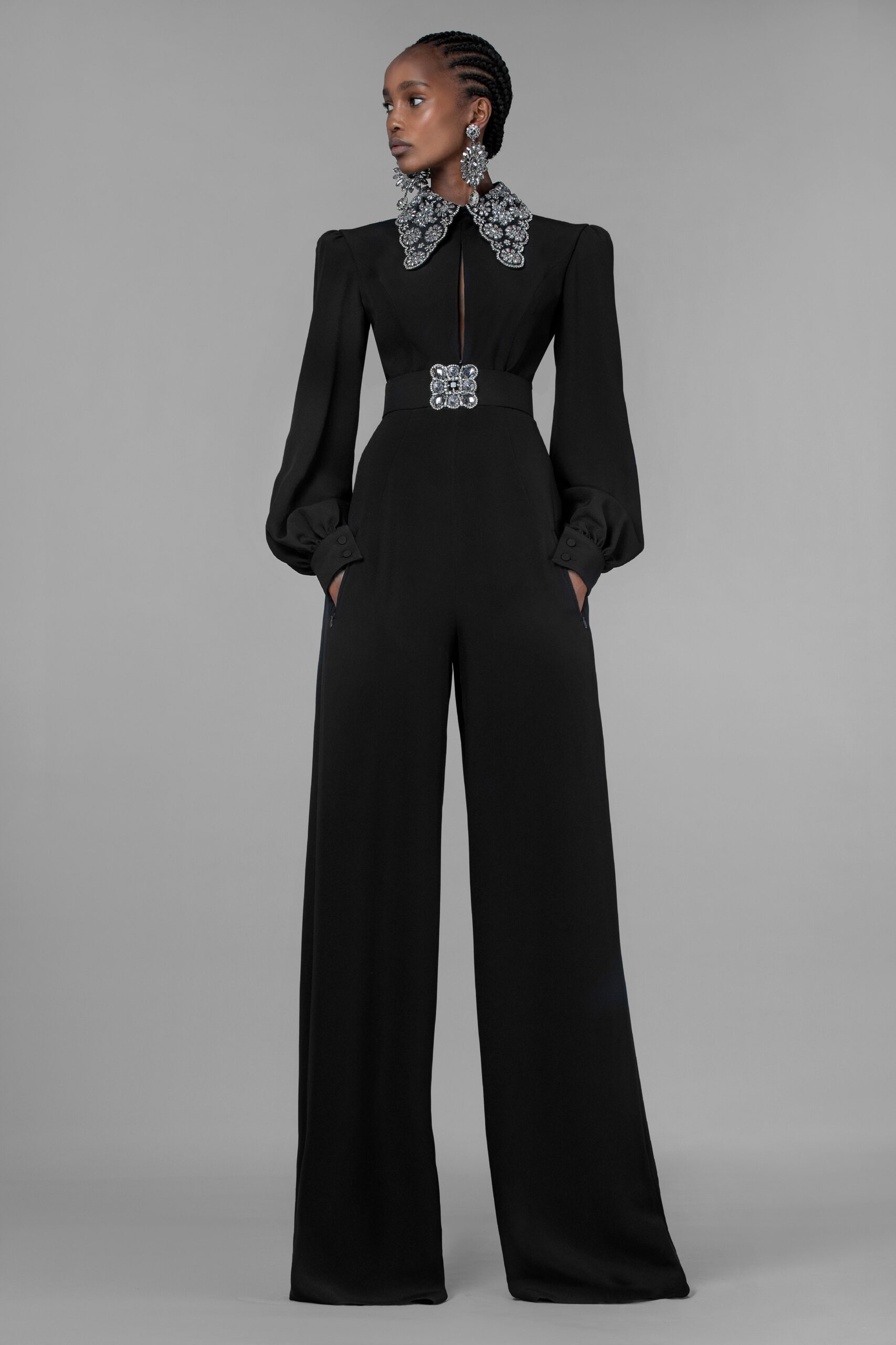 black silk fitted jumpsuit