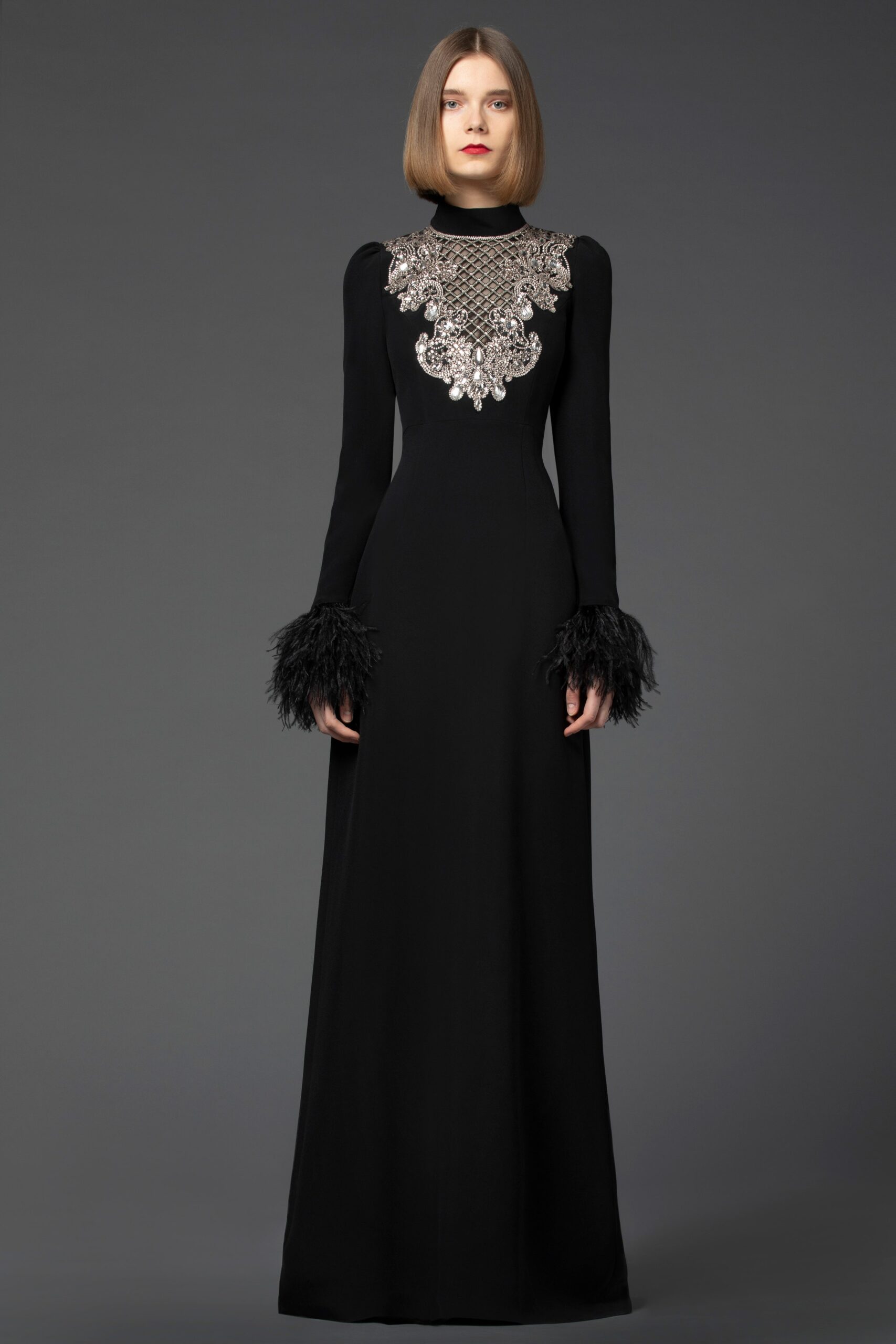 black silk fitted gown