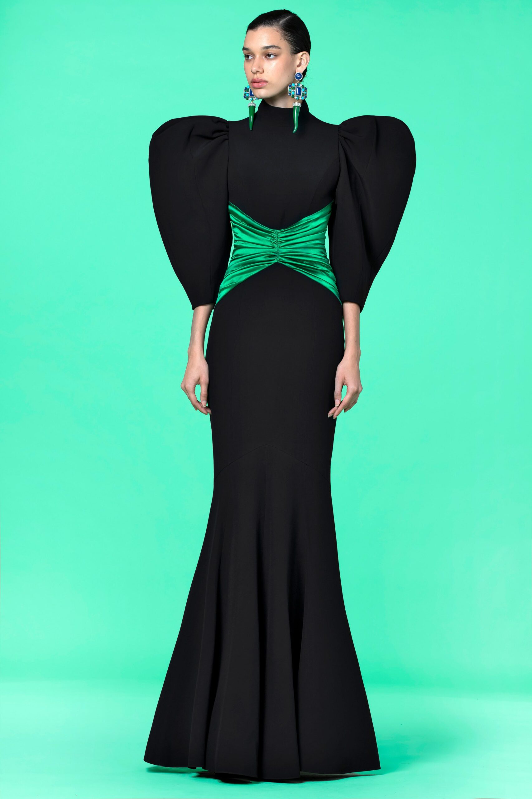 black silk fitted gown