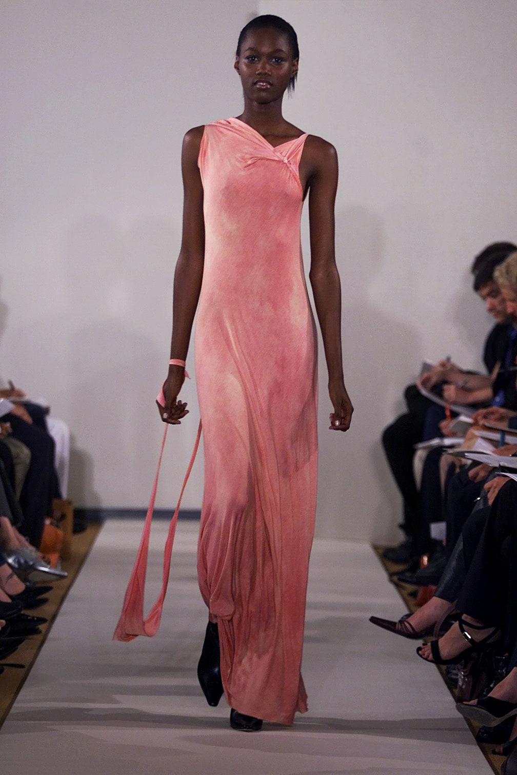 fitted pink silk gown