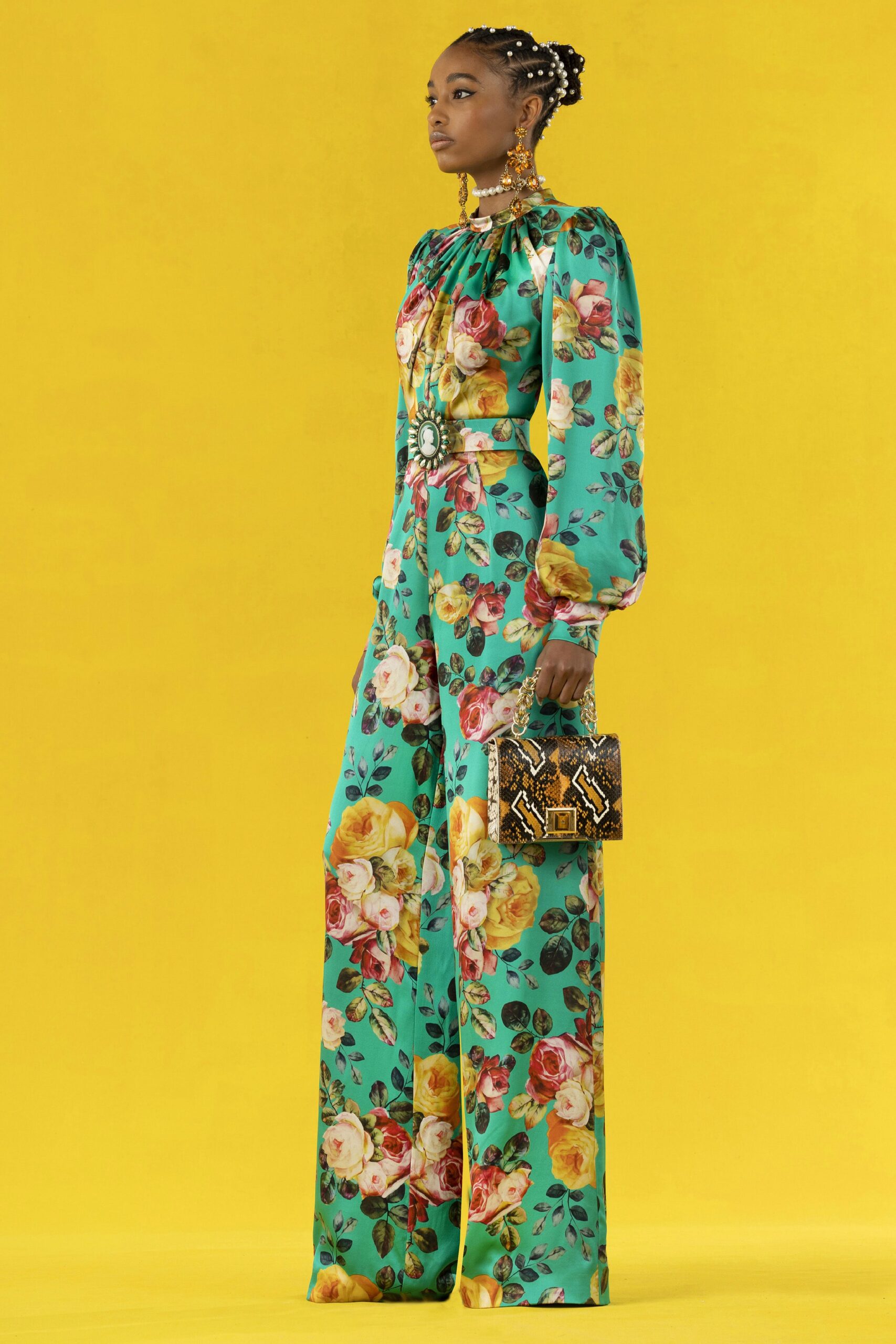 green floral printed jumpsuit