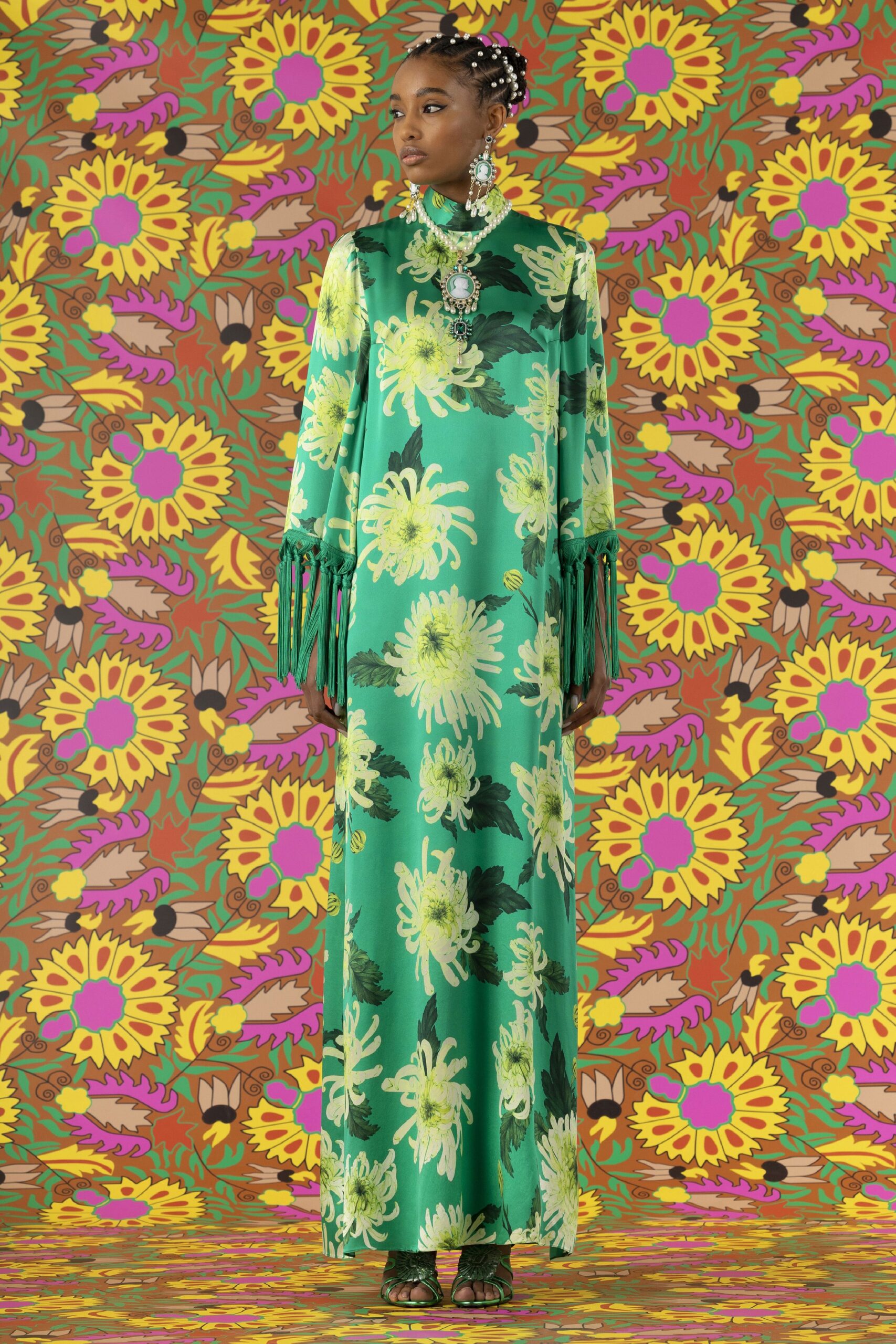 green floral printed maxi dress