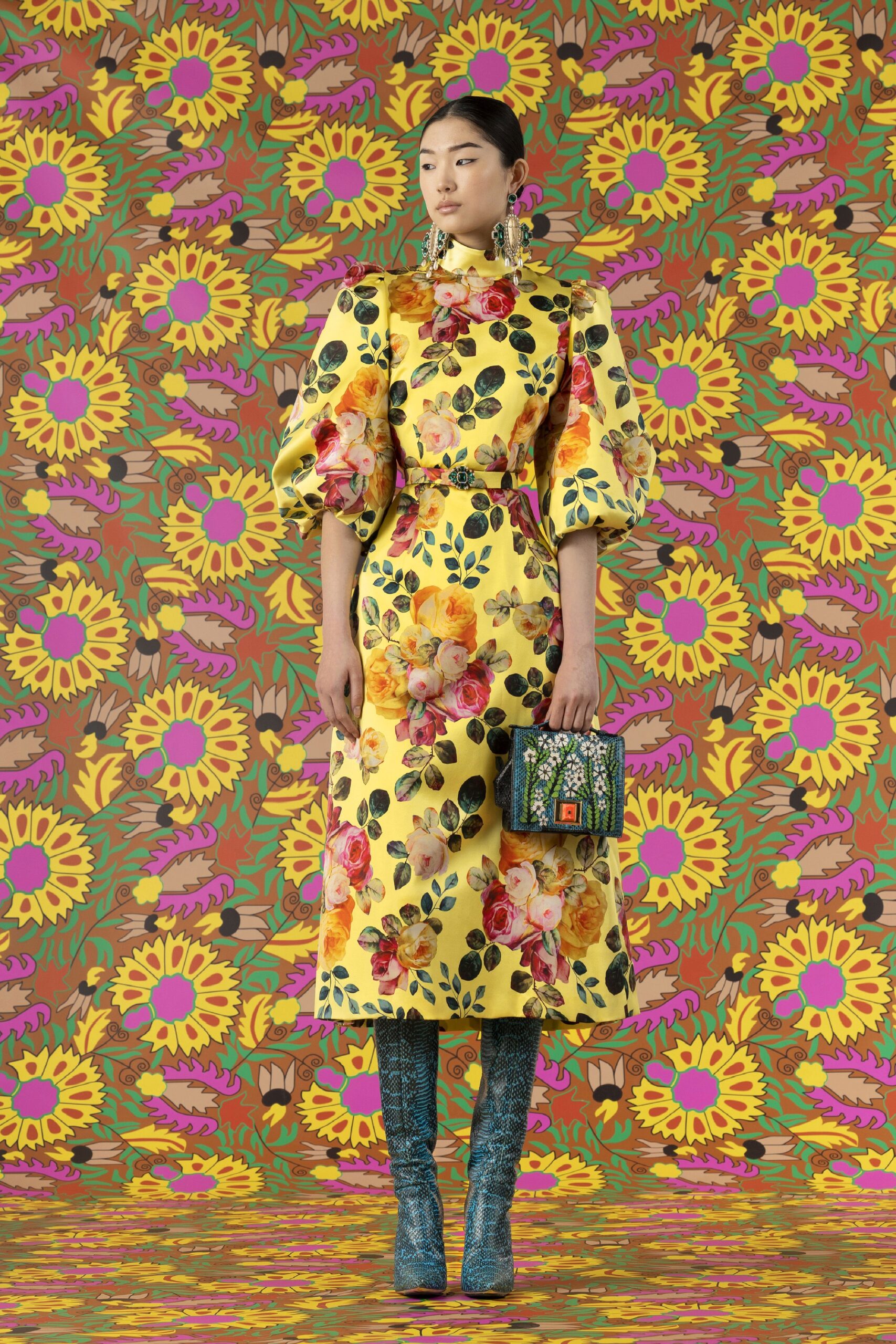 yellow floral midi dress