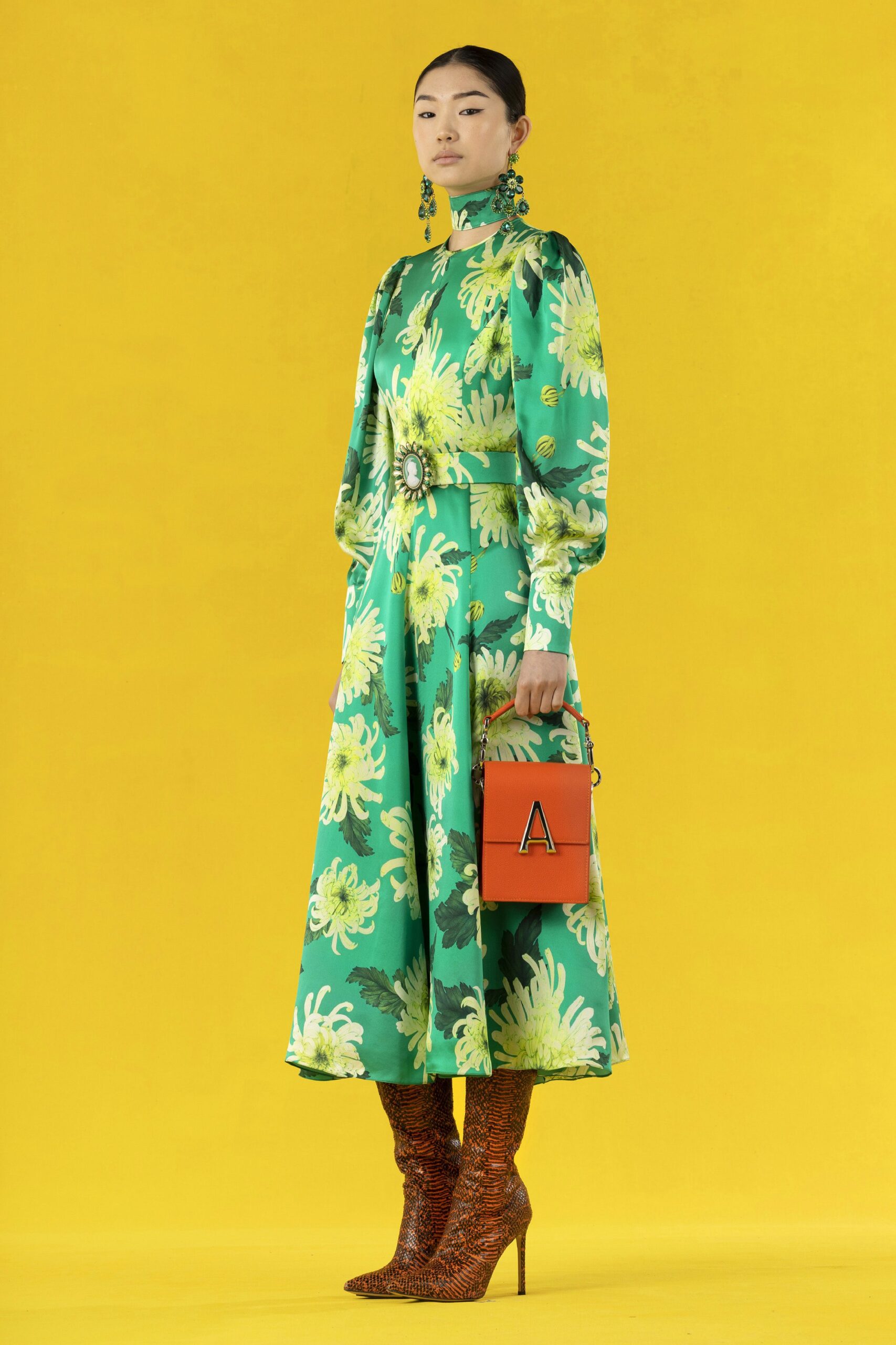 green floral midi dress
