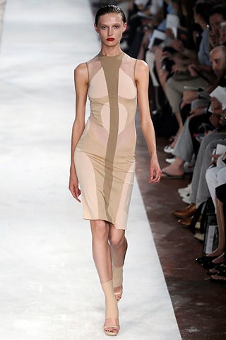 beige and brown color-blocked dress