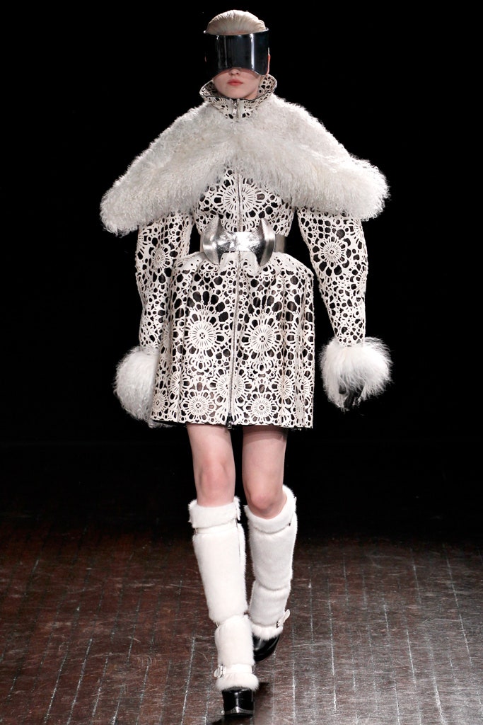 white lace long-sleeve collared fitted layered buttoned coat
