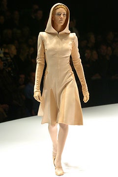 beige hooded fitted dress
