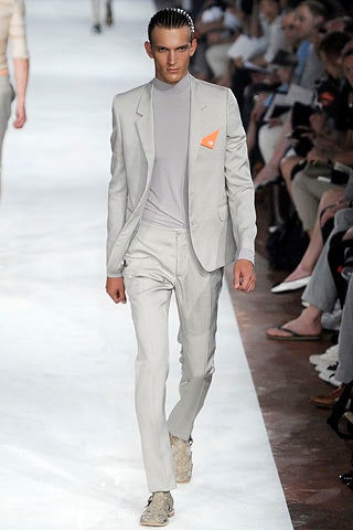 gray cotton long-sleeve high-neck fitted shirt