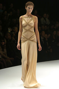 beige silk fitted gown
