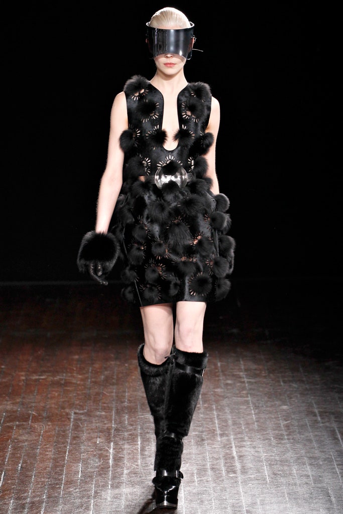 black fur sleeveless v-neck fitted layered mini dress