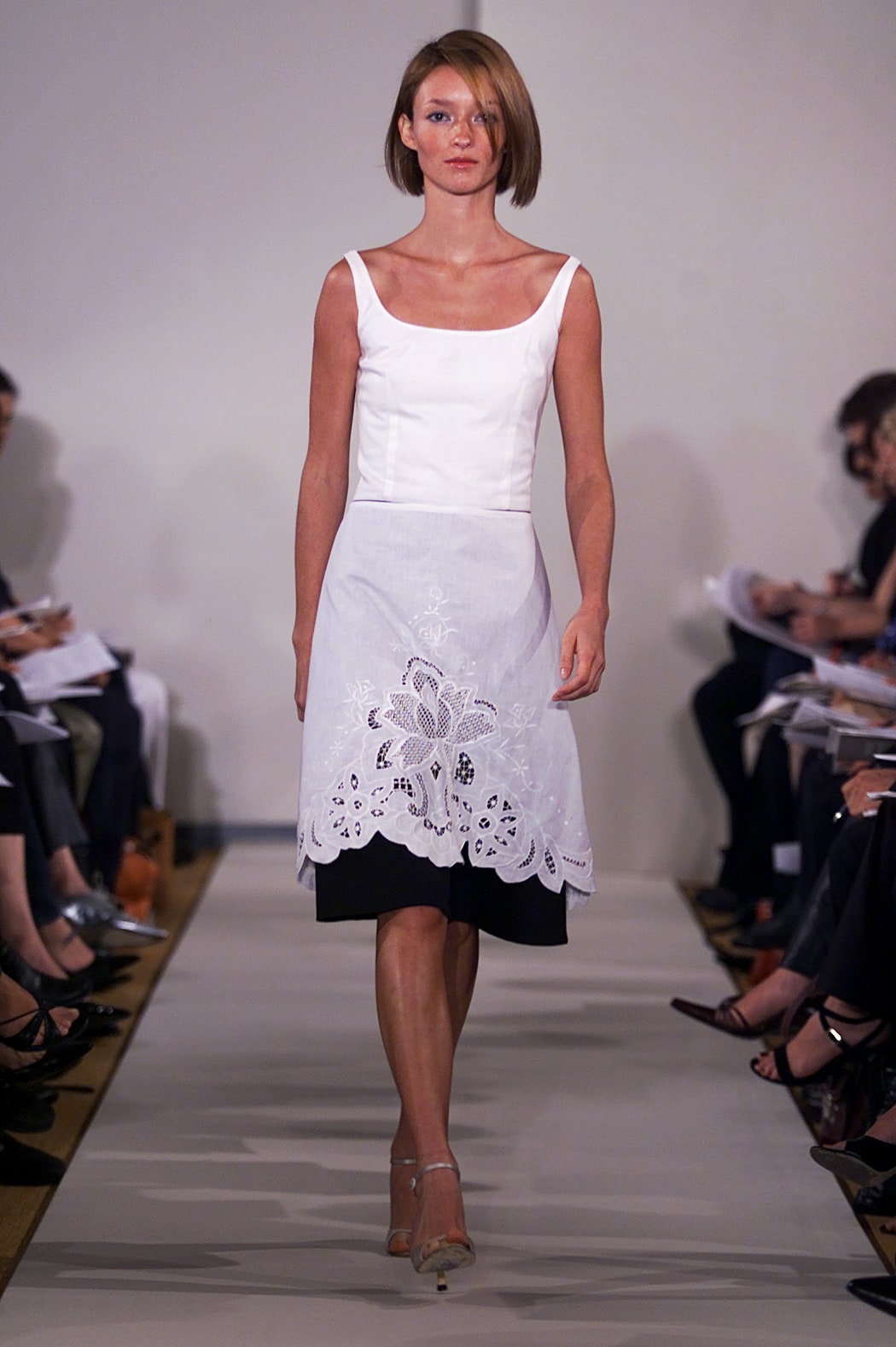 white and black embroidered midi dress